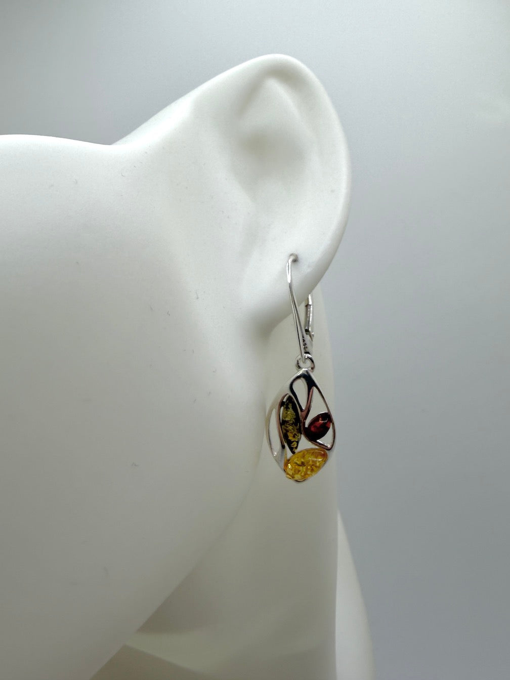 Multicolor Baltic Amber Sterling Silver Lever Back Drop Earrings