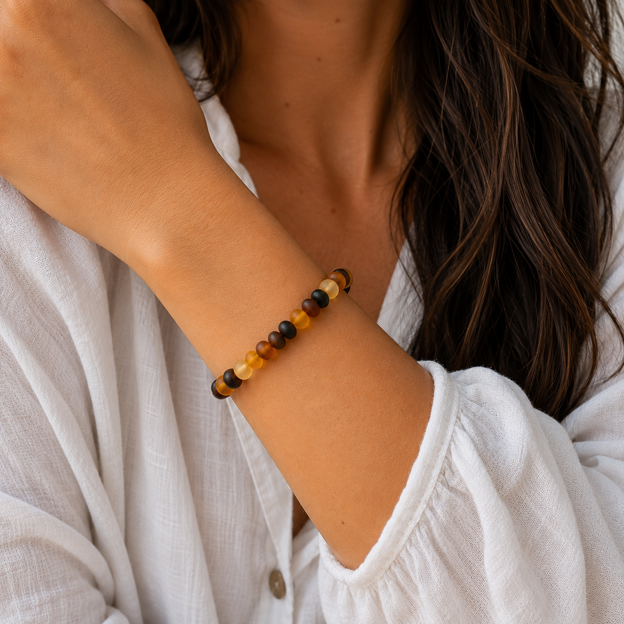 Multicolor Genuine Baltic Amber Stretch Bracelet Handmade Baltic Amber Bracelet Natural Unpolished Amber Jewelry Gift for Her