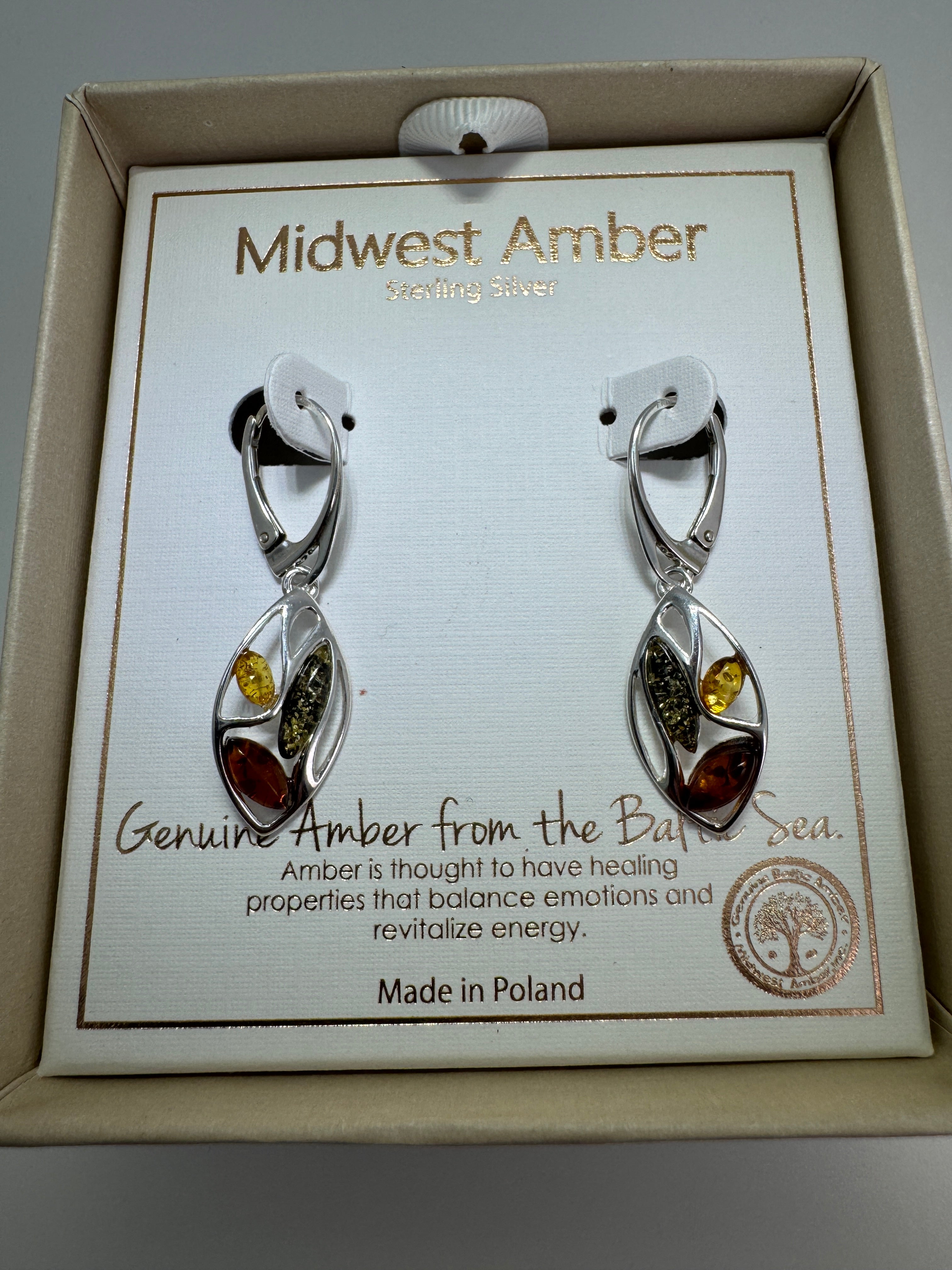 Multicolor Baltic Amber Sterling Silver Lever Back Earrings – Lemon, Green & Cognac Dangle Drops