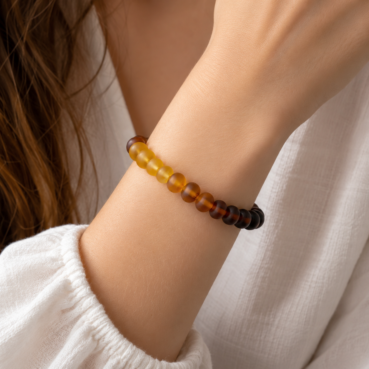 Ombre Genuine Baltic Amber Stretch Bracelet Handmade Baltic Amber Gradient Bracelet Natural Unpolished Amber Jewelry Gift for Her