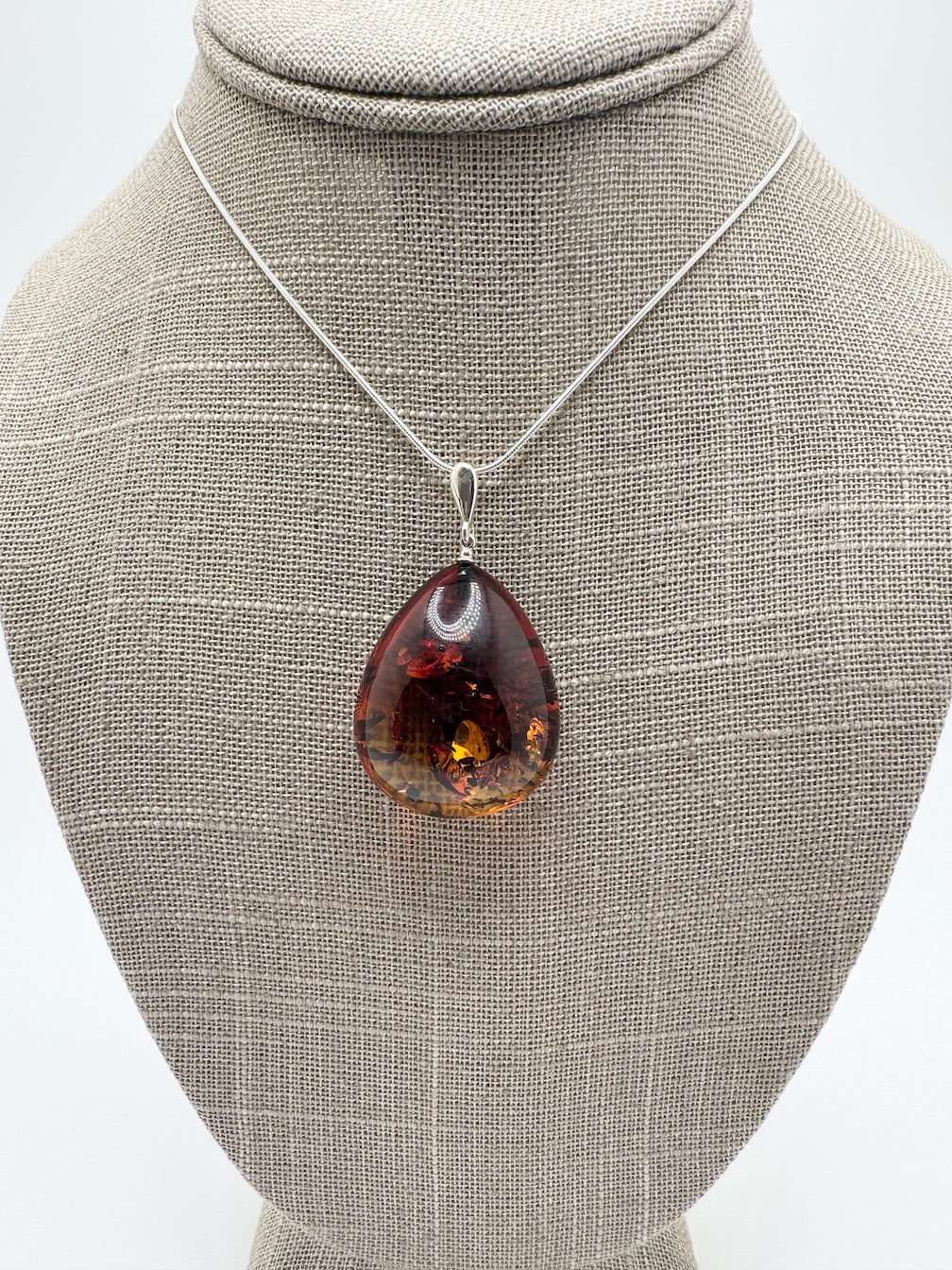 Ombré Lemon to Honey Baltic Amber Teardrop Pendant Necklace – Sterling Silver Snake Chain