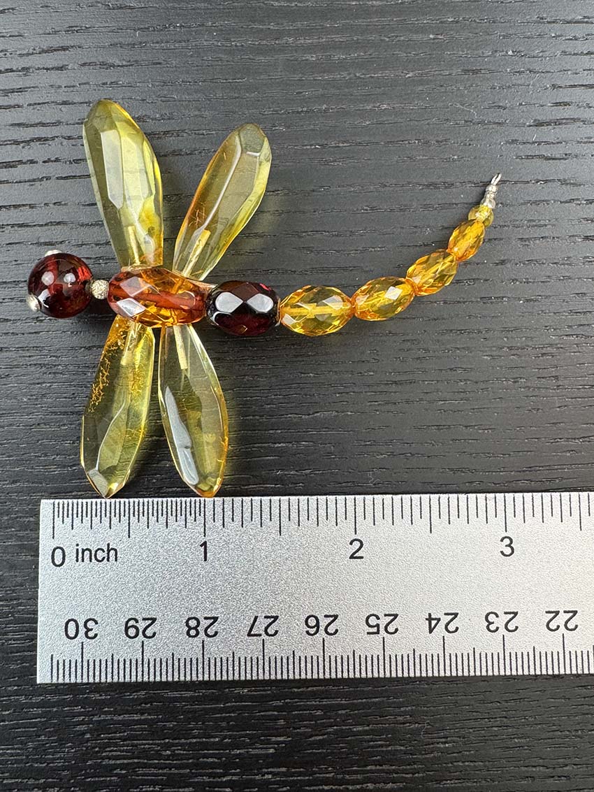 One-of-a-Kind Baltic Amber Dragonfly Brooch - Cognac, Lemon & Cherry