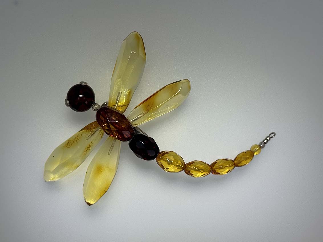 One-of-a-Kind Baltic Amber Dragonfly Brooch - Cognac, Lemon & Cherry