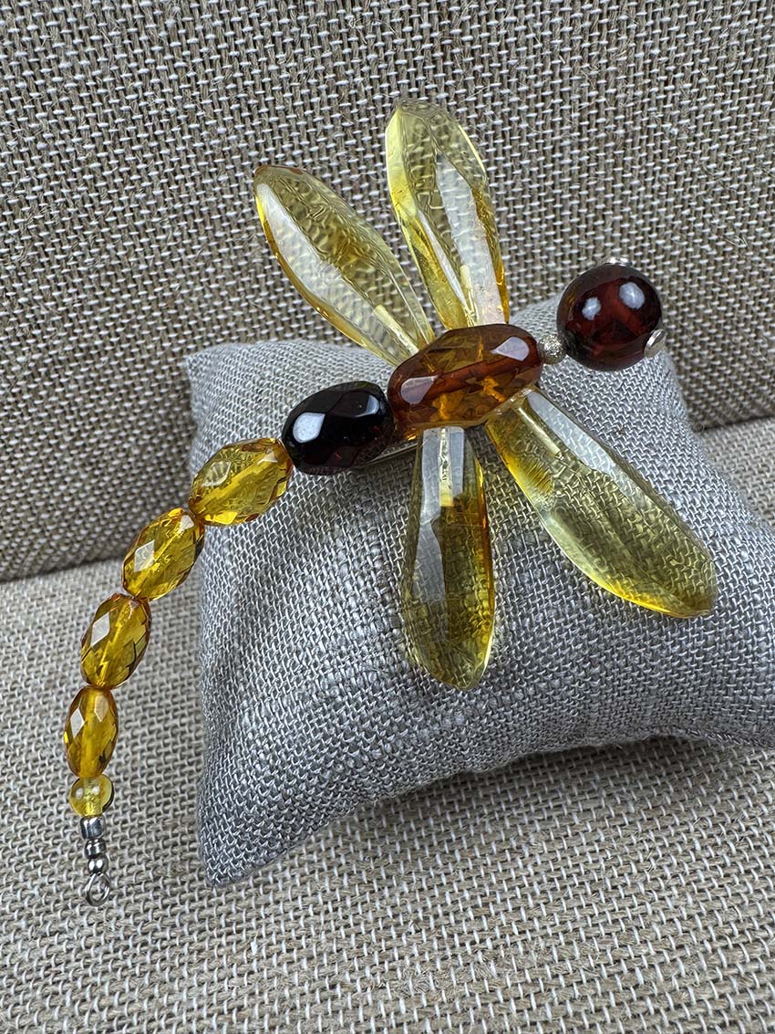 One-of-a-Kind Baltic Amber Dragonfly Brooch - Cognac, Lemon & Cherry