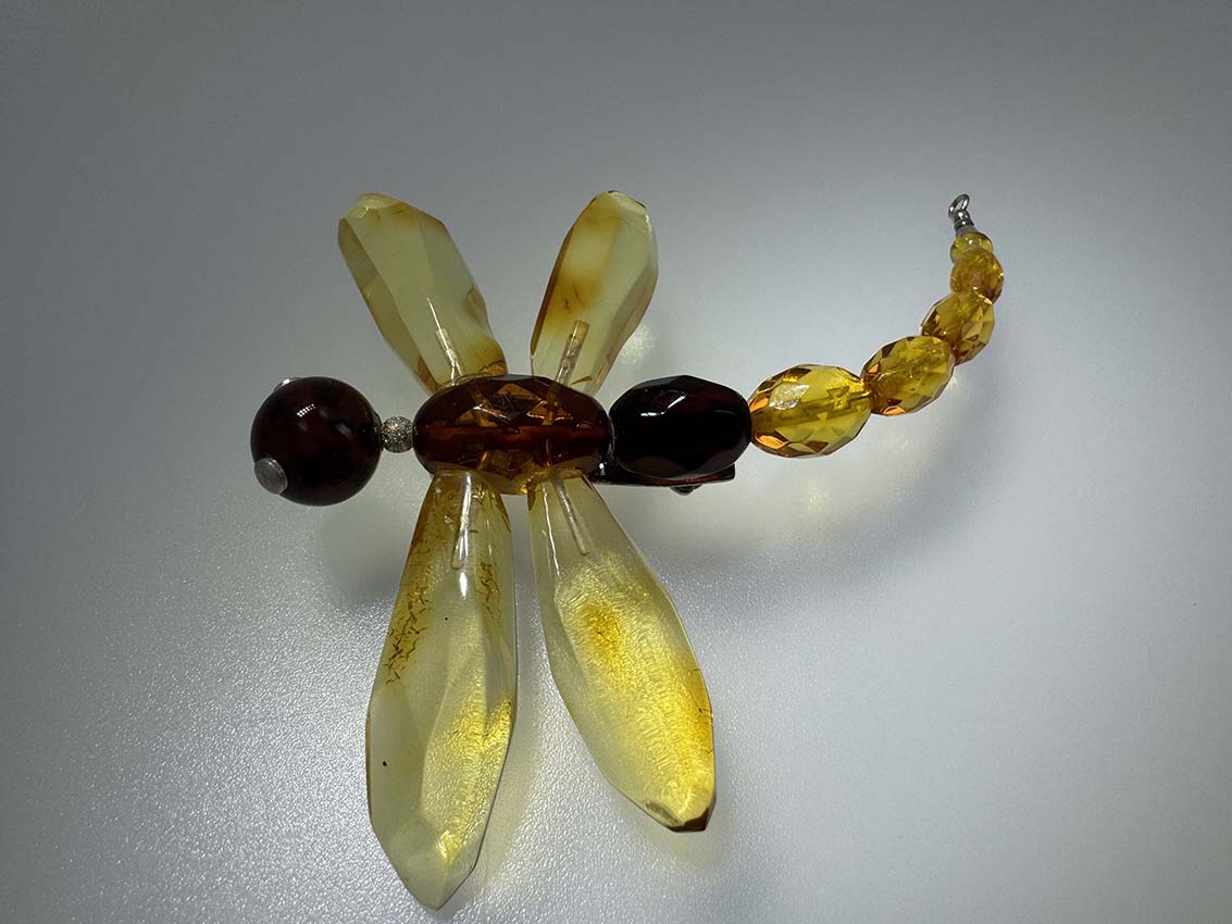 One-of-a-Kind Baltic Amber Dragonfly Brooch - Cognac, Lemon & Cherry