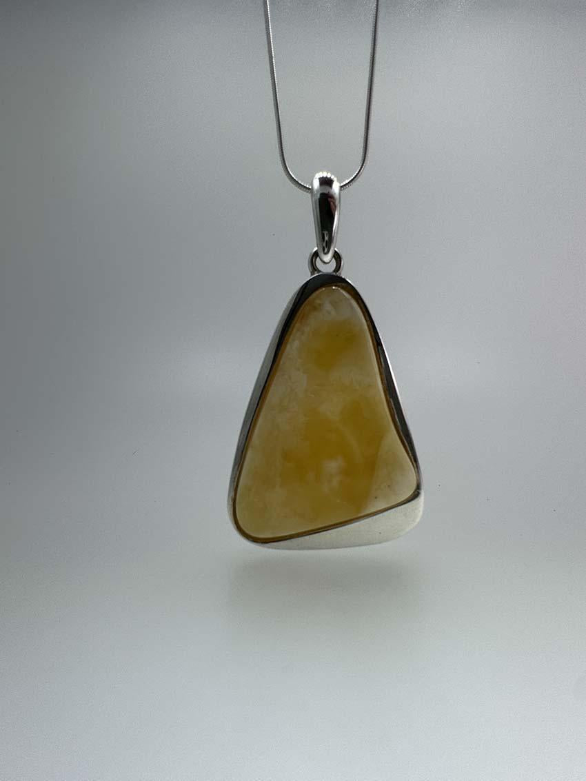 One-of-a-Kind Butterscotch Baltic Amber Pendant & Earring Set - Modern Sterling Silver Design