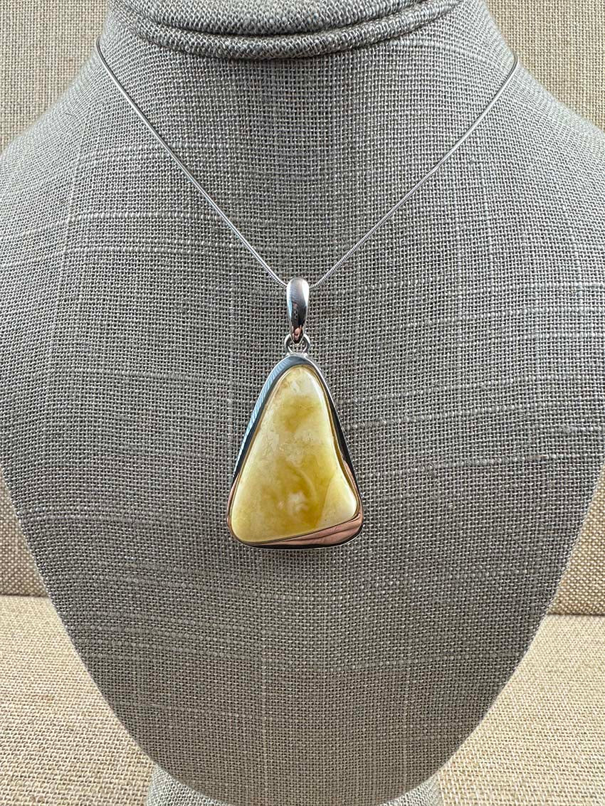 One-of-a-Kind Butterscotch Baltic Amber Pendant & Earring Set - Modern Sterling Silver Design