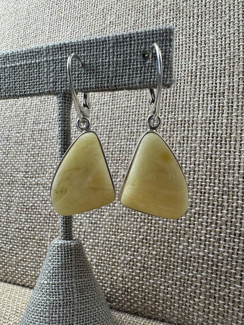 One-of-a-Kind Butterscotch Baltic Amber Pendant & Earring Set - Modern Sterling Silver Design