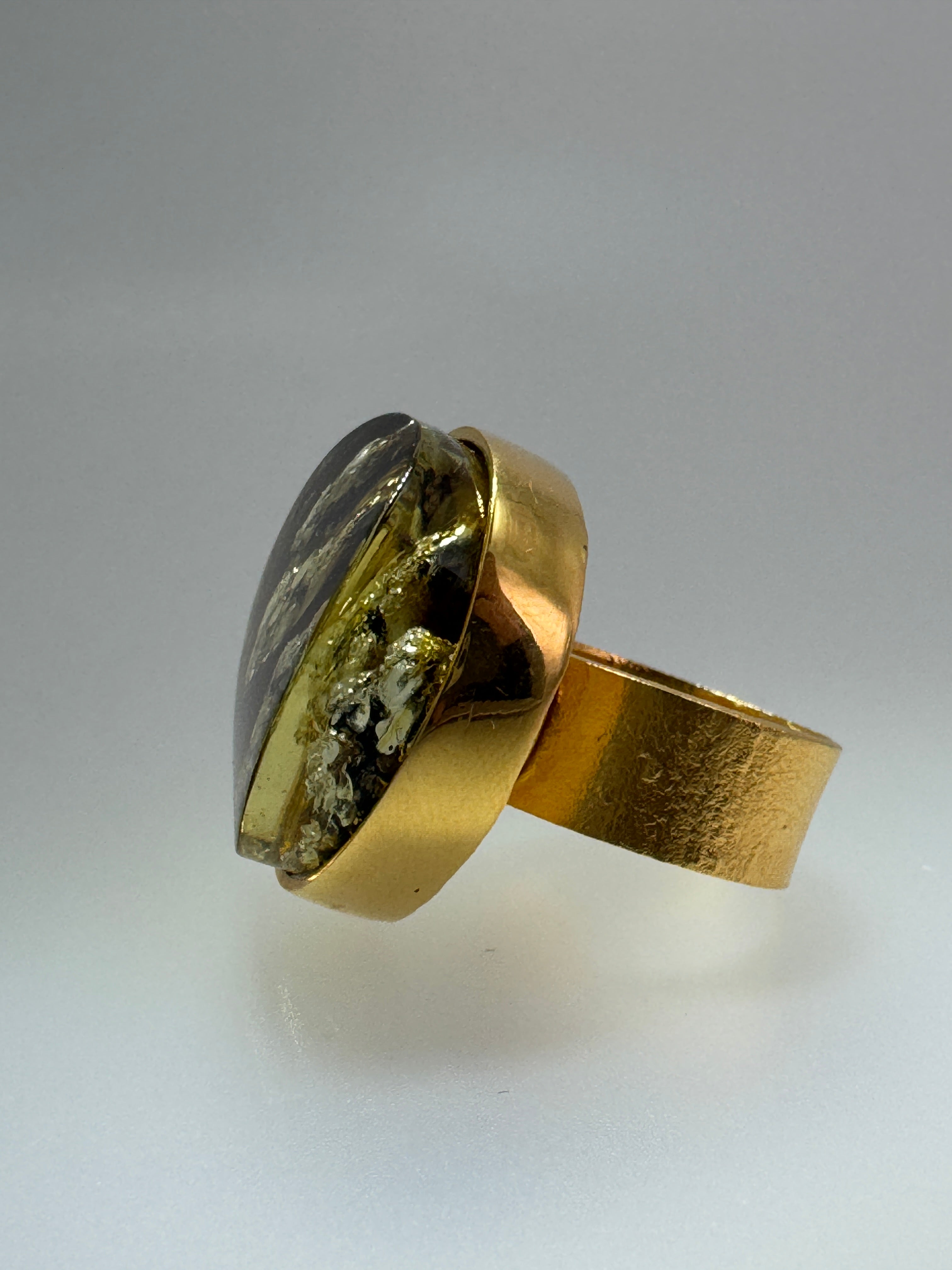 One-of-a-Kind Gold Plated Sterling Silver Baltic Amber Statement Ring | Adjustable Oversized Natural Amber Cocktail Jewelry