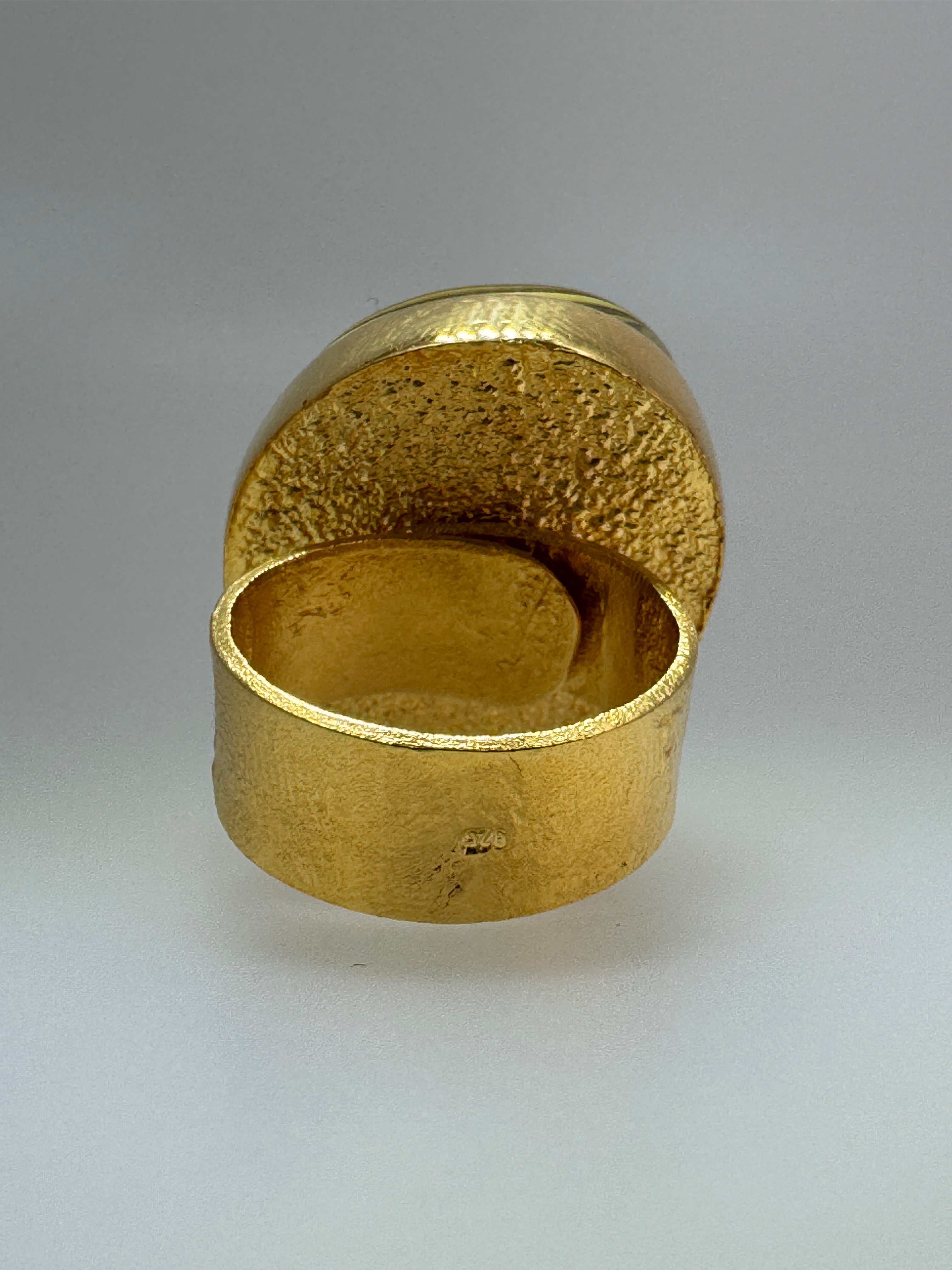 One-of-a-Kind Gold Plated Sterling Silver Baltic Amber Statement Ring | Adjustable Oversized Natural Amber Cocktail Jewelry