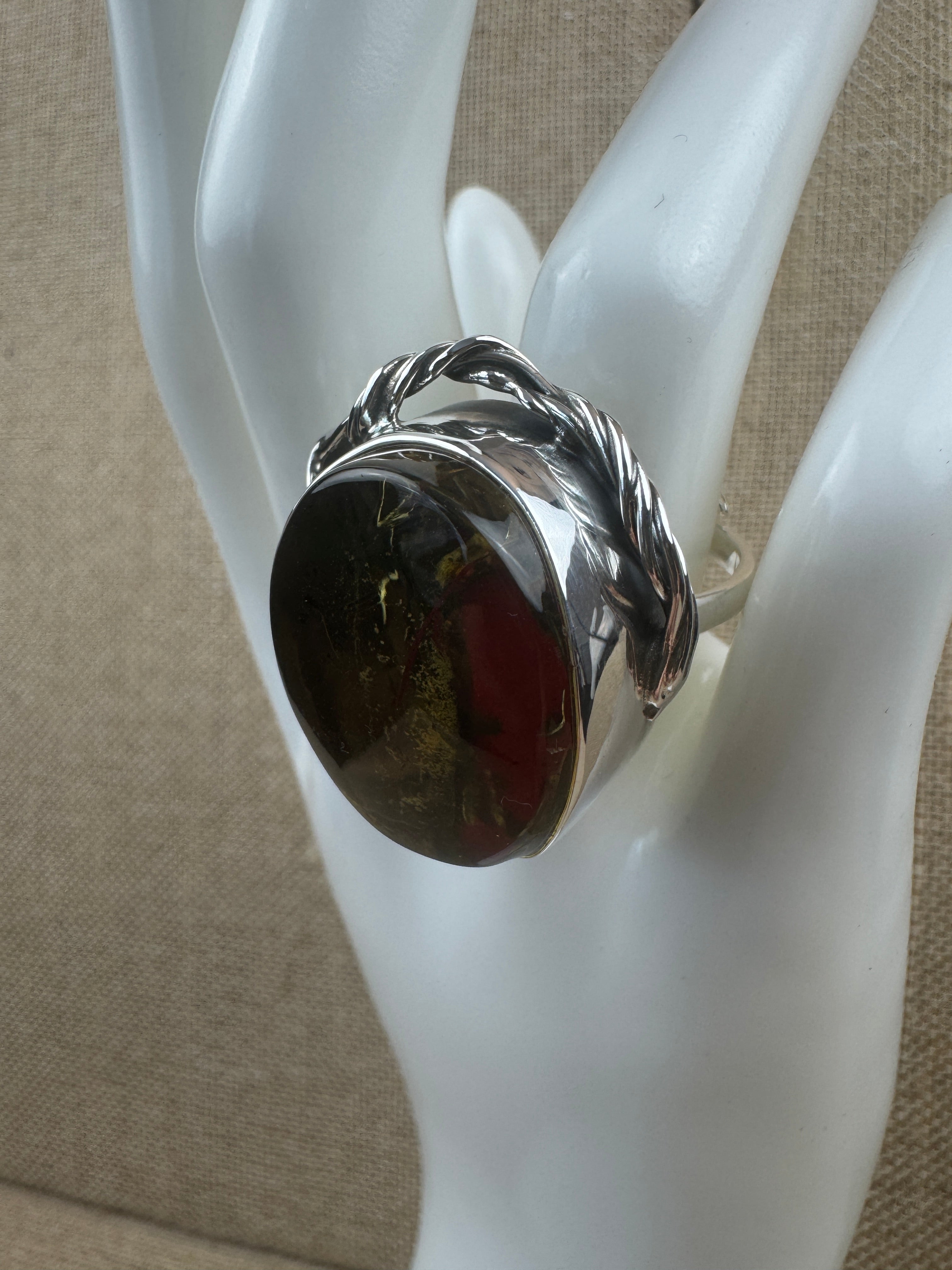 One-of-a-Kind Handmade Sterling Silver Ring with Genuine Baltic Amber Cherry Stone – Adjustable Open Shank