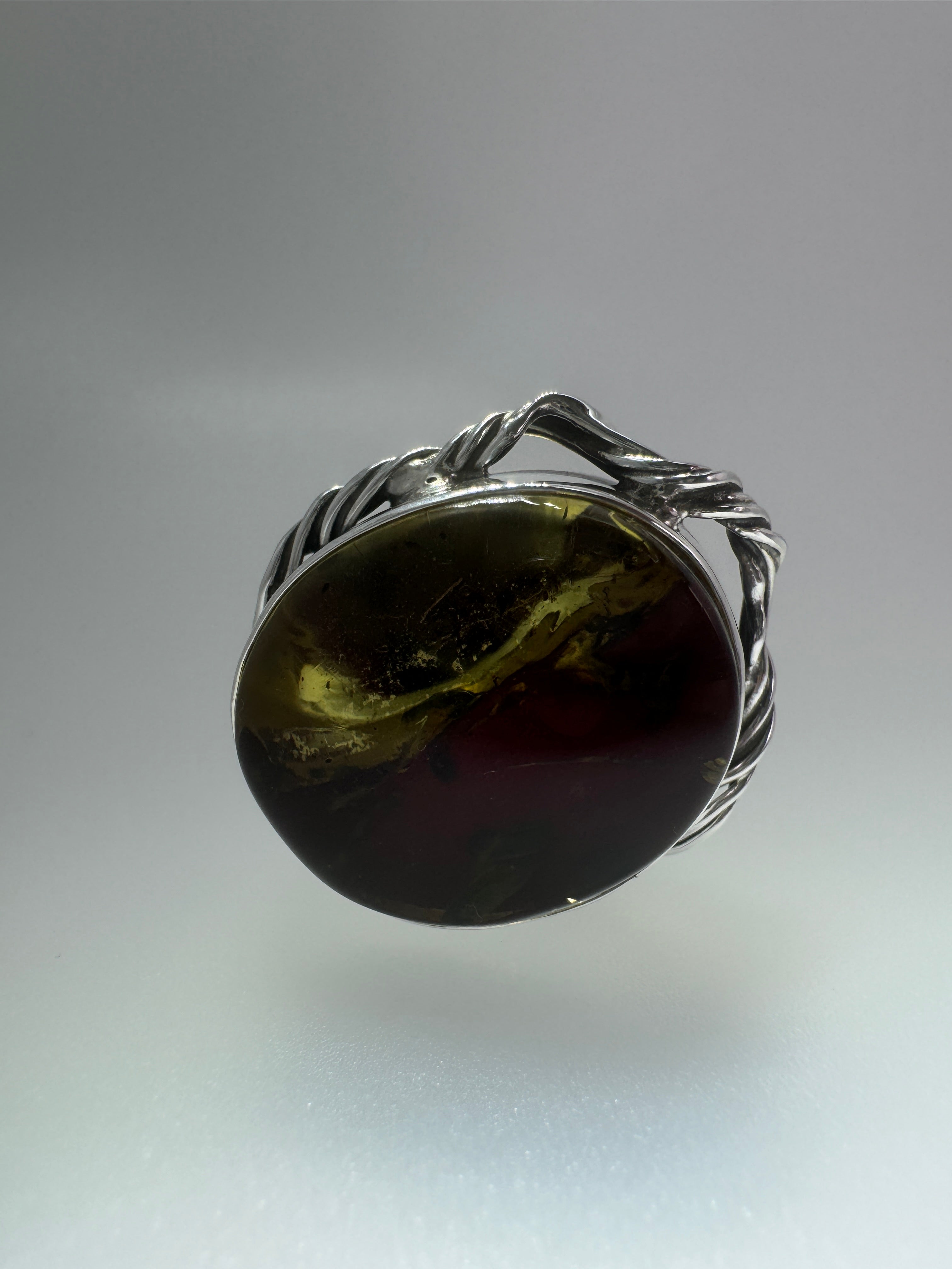 One-of-a-Kind Handmade Sterling Silver Ring with Genuine Baltic Amber Cherry Stone – Adjustable Open Shank