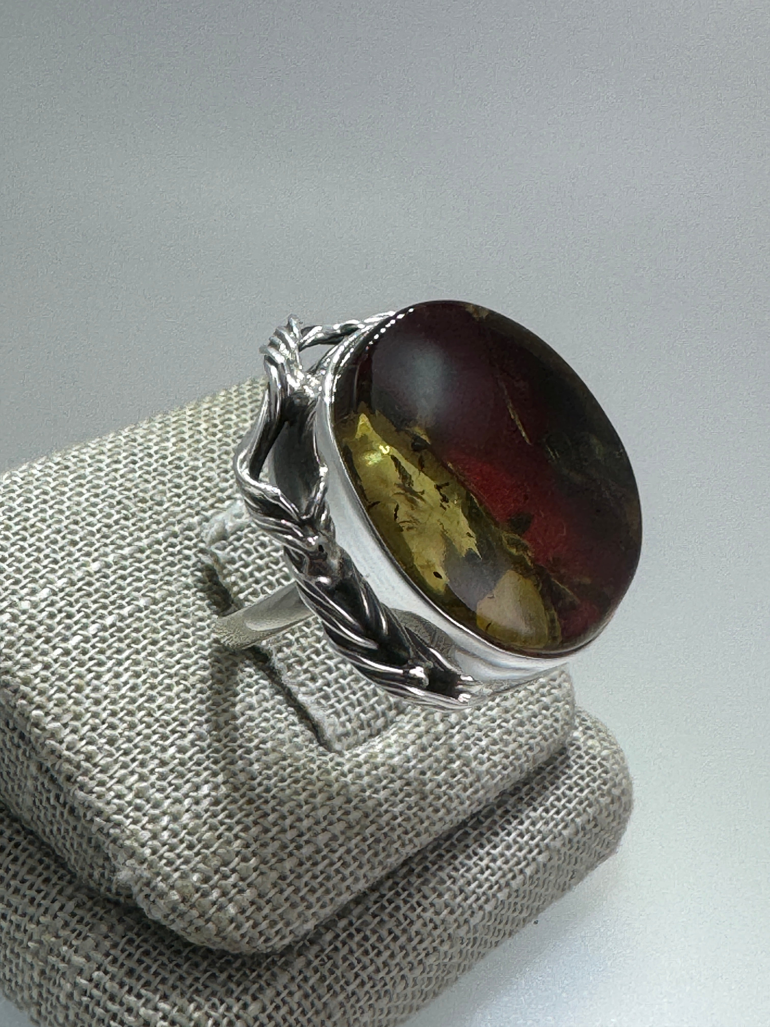 One-of-a-Kind Handmade Sterling Silver Ring with Genuine Baltic Amber Cherry Stone – Adjustable Open Shank