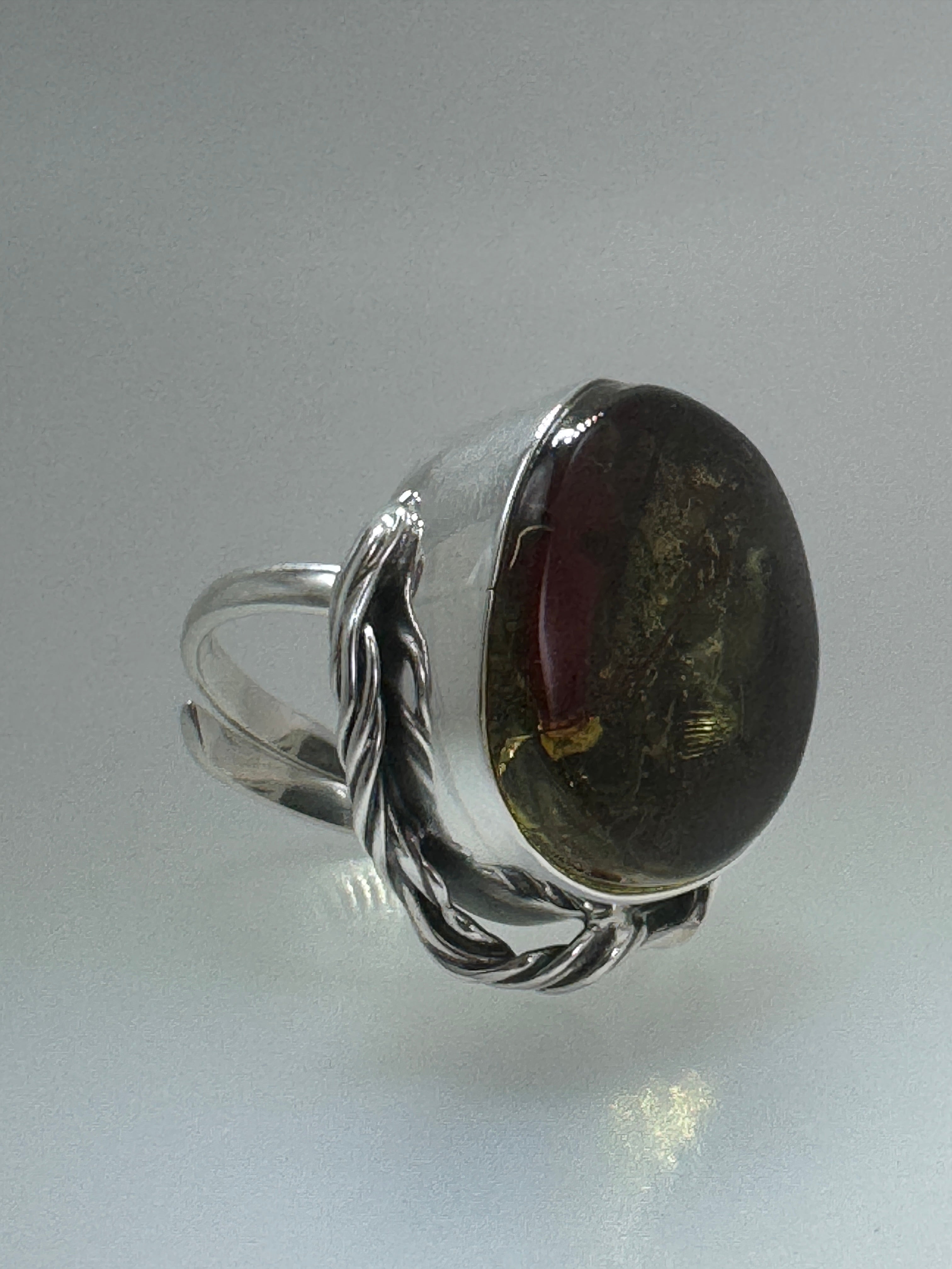 One-of-a-Kind Handmade Sterling Silver Ring with Genuine Baltic Amber Cherry Stone – Adjustable Open Shank