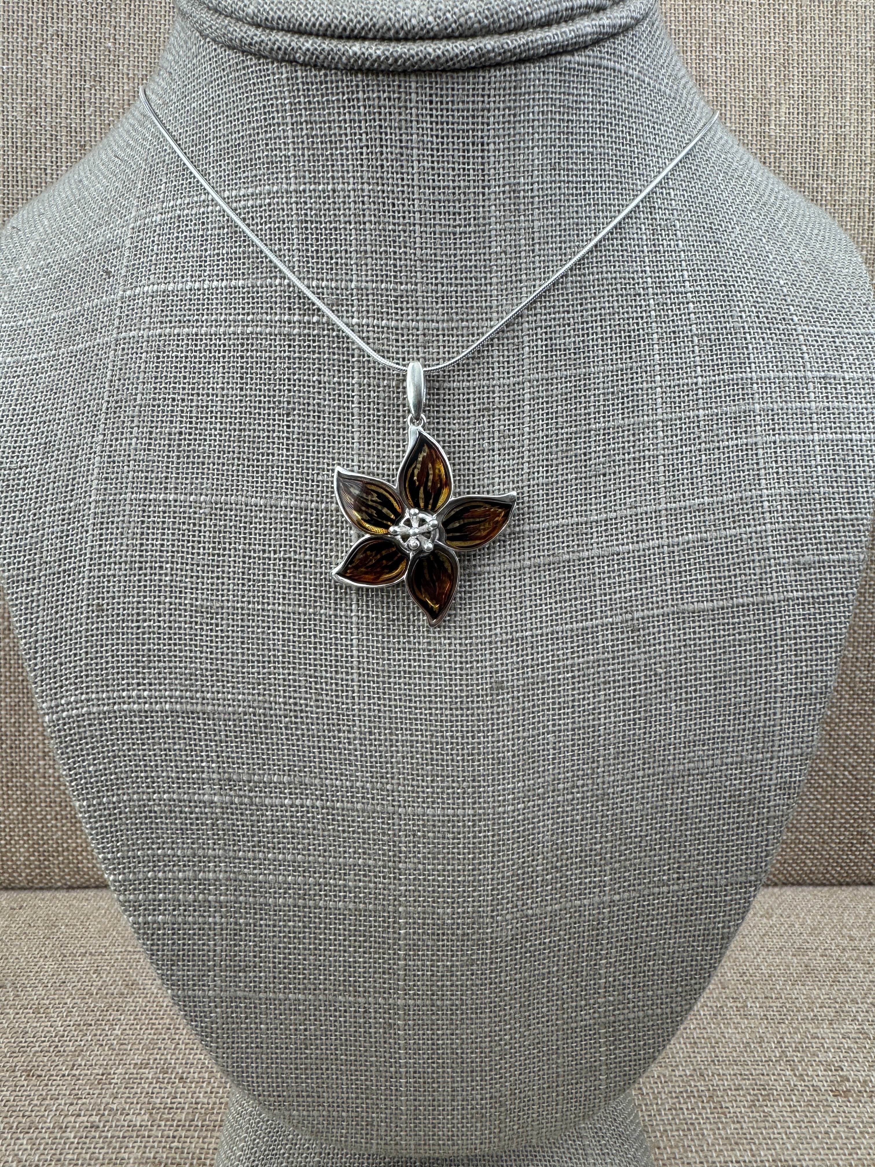 One-of-a-Kind Sterling Silver Baltic Amber Flower Pendant