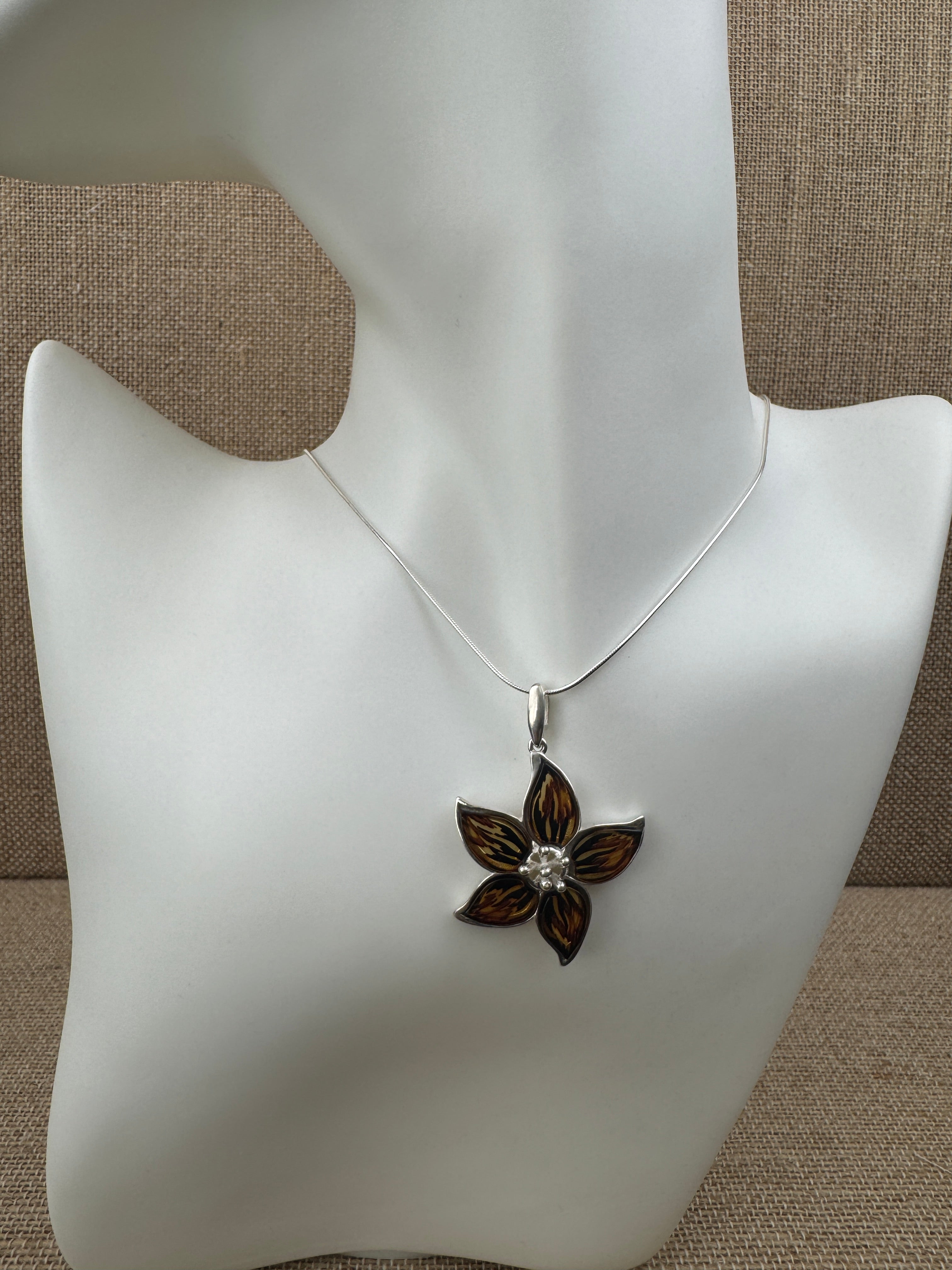 One-of-a-Kind Sterling Silver Baltic Amber Flower Pendant