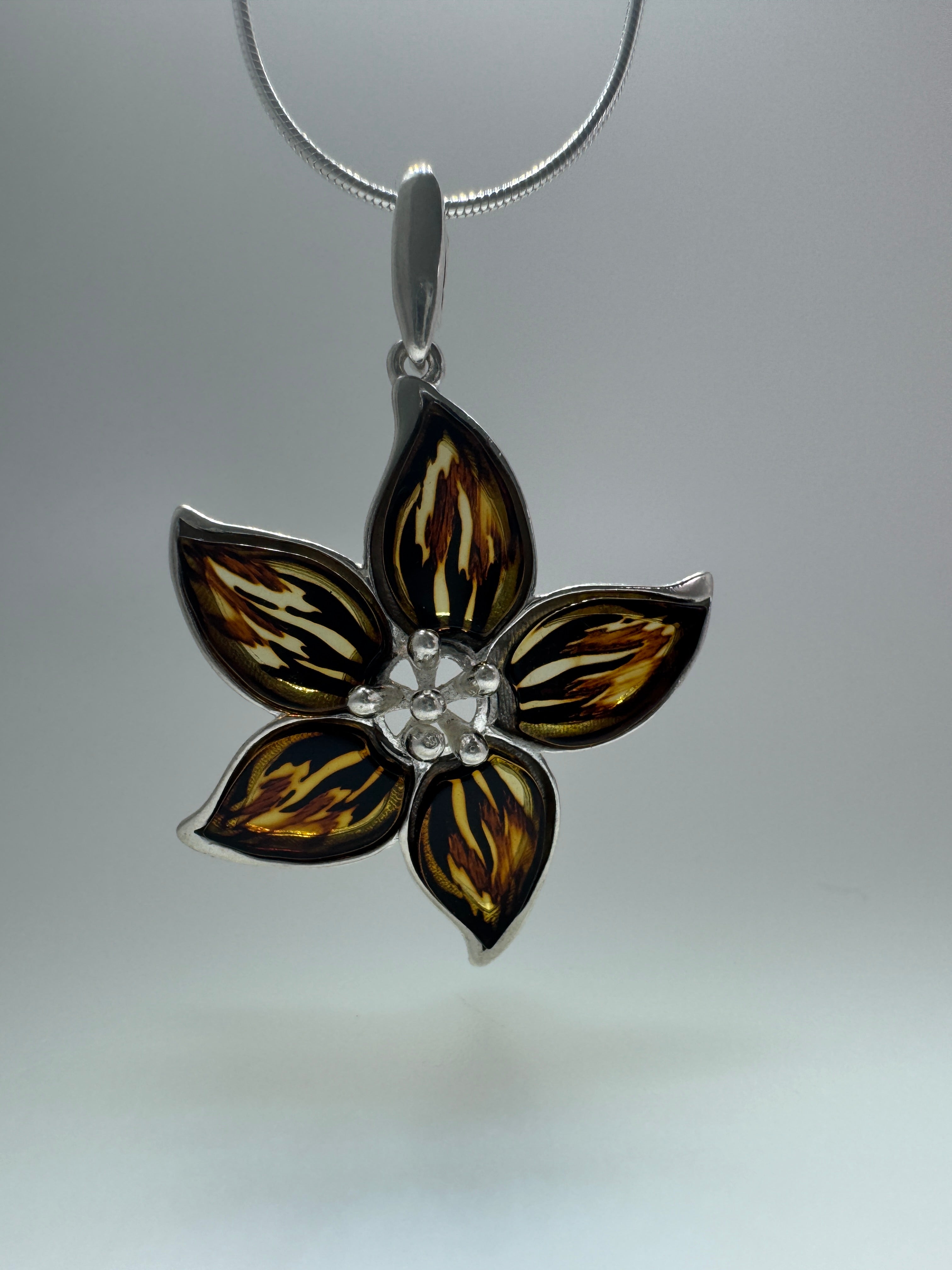 One-of-a-Kind Sterling Silver Baltic Amber Flower Pendant
