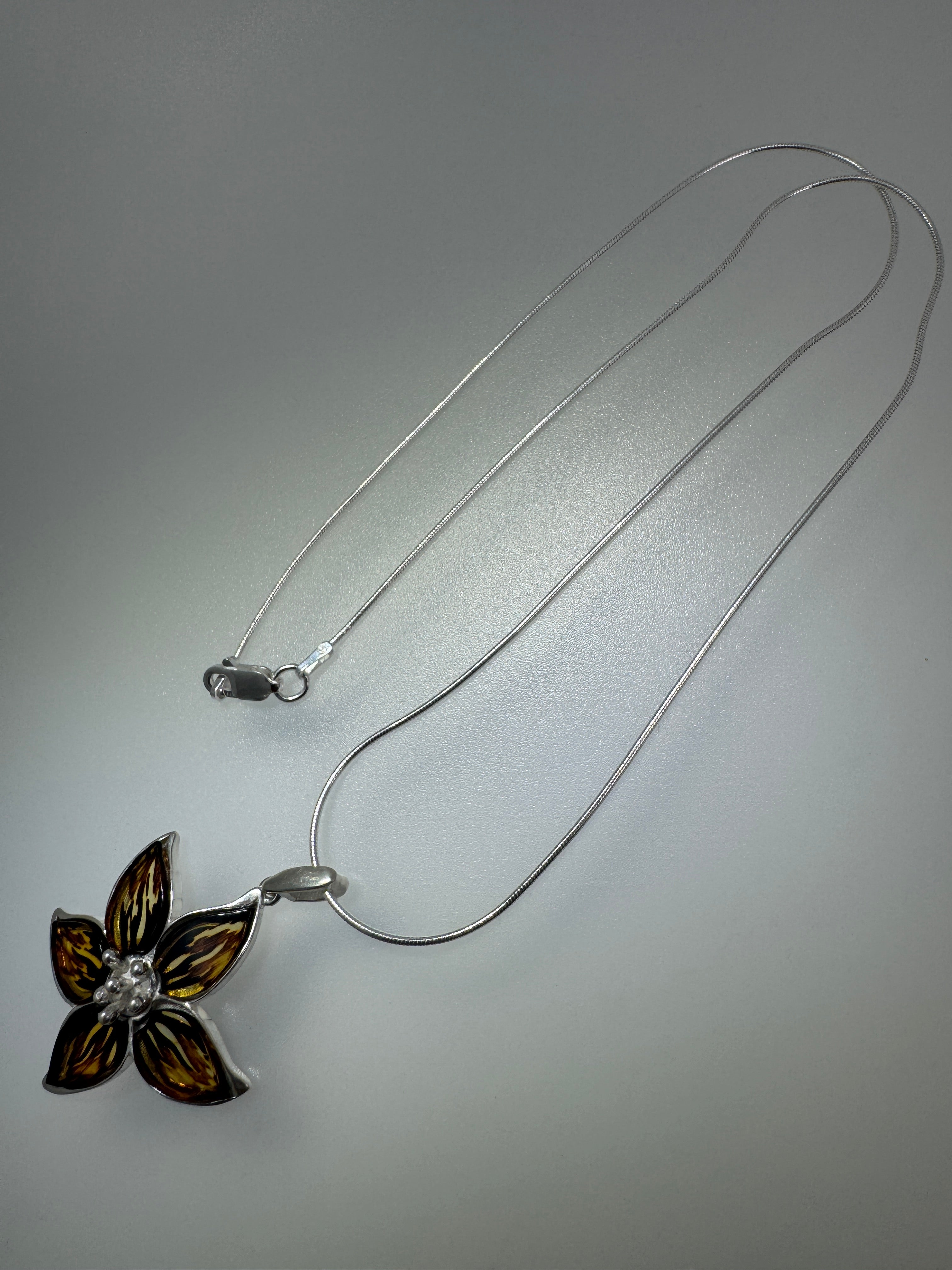 One-of-a-Kind Sterling Silver Baltic Amber Flower Pendant
