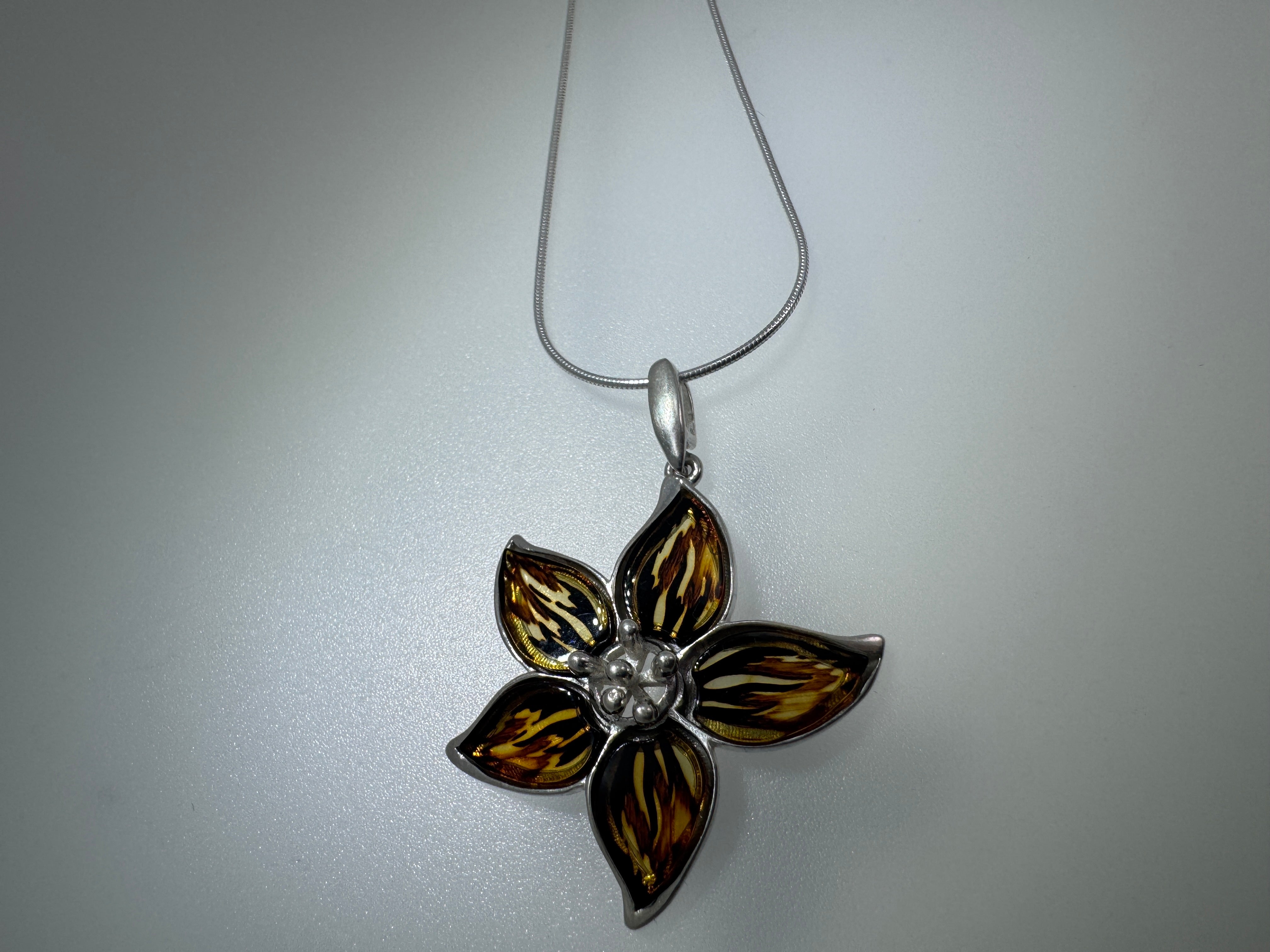 One-of-a-Kind Sterling Silver Baltic Amber Flower Pendant
