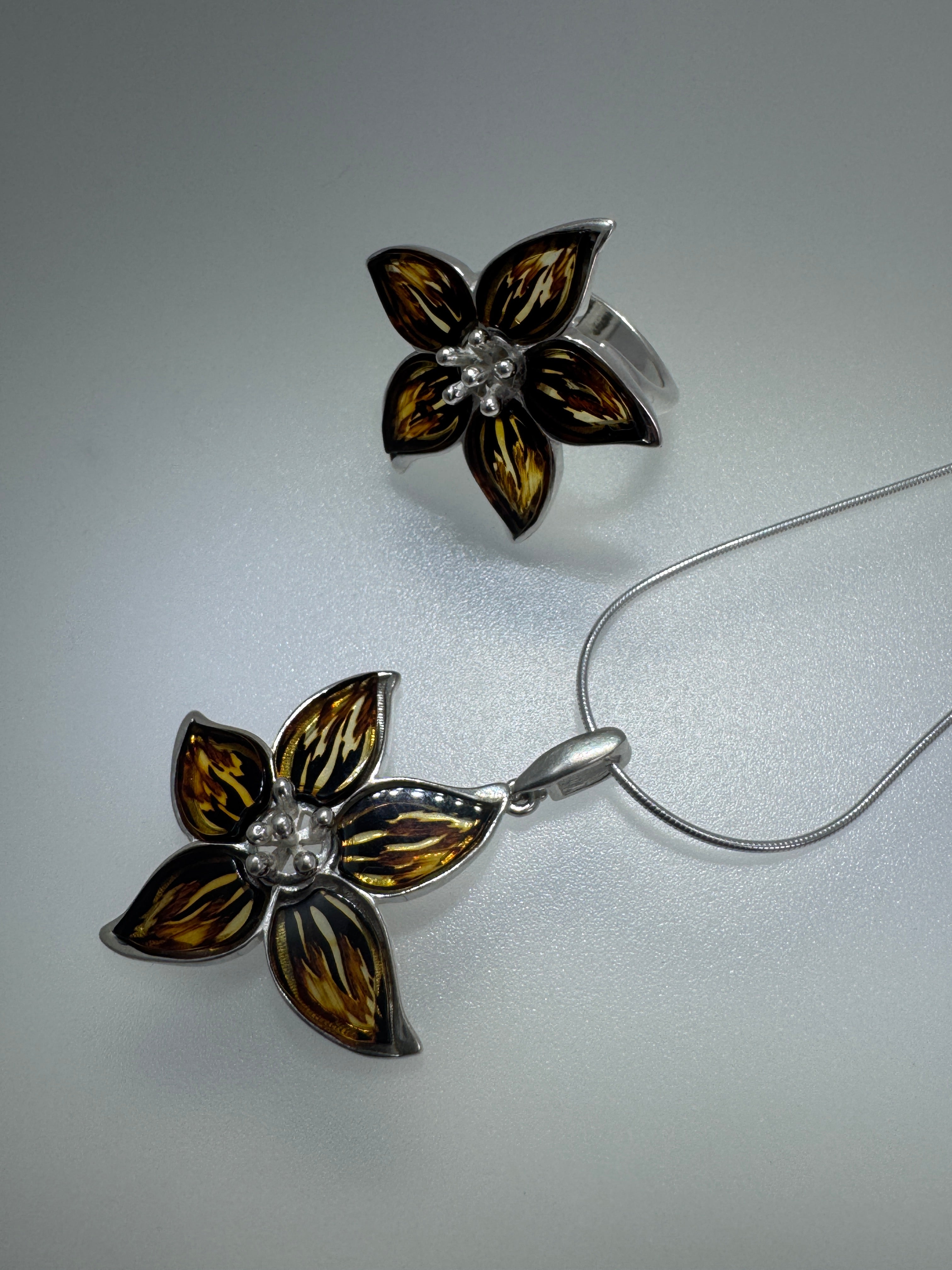 One-of-a-Kind Sterling Silver Baltic Amber Flower Pendant