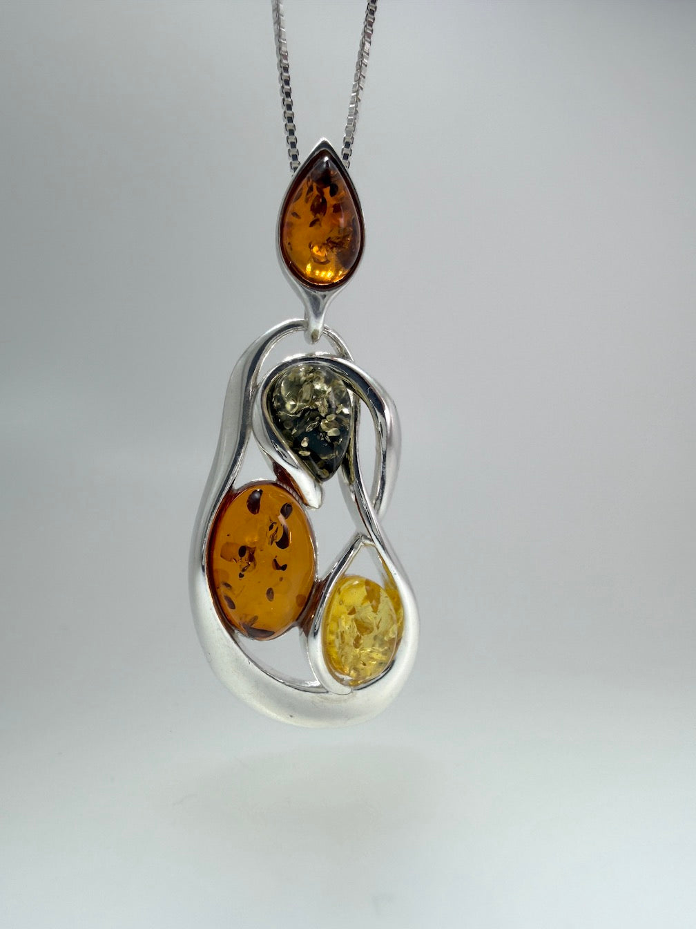 Organic Swirl Pendant with Genuine Baltic Amber Stones – Shipped on Silver Chain