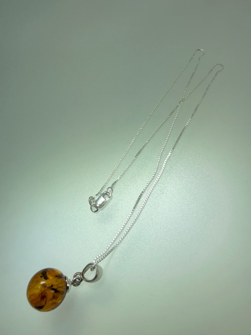 Genuine Baltic Amber Ball Pendant – Sterling Silver Honey Amber Sphere Necklace on Box Chain