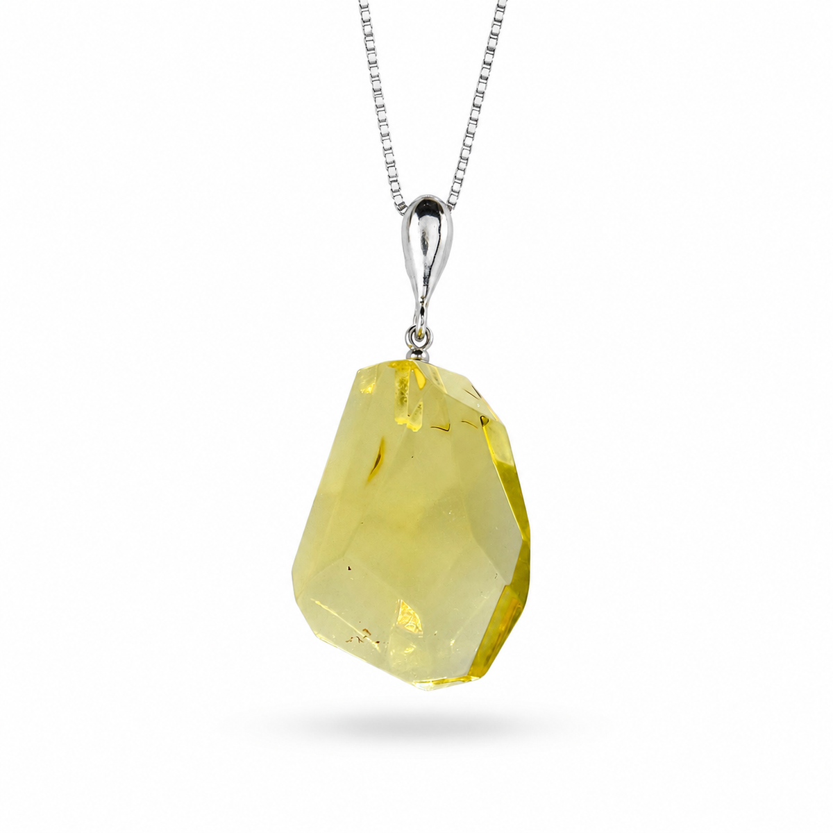 Rare Clear Lemon Baltic Amber Faceted Pendant Necklace