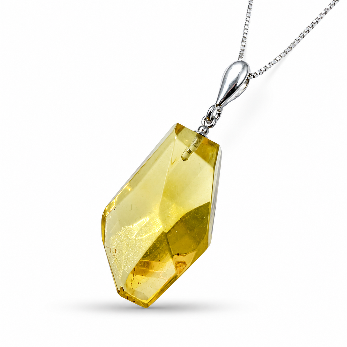 Rare Clear Lemon Baltic Amber Faceted Pendant Necklace