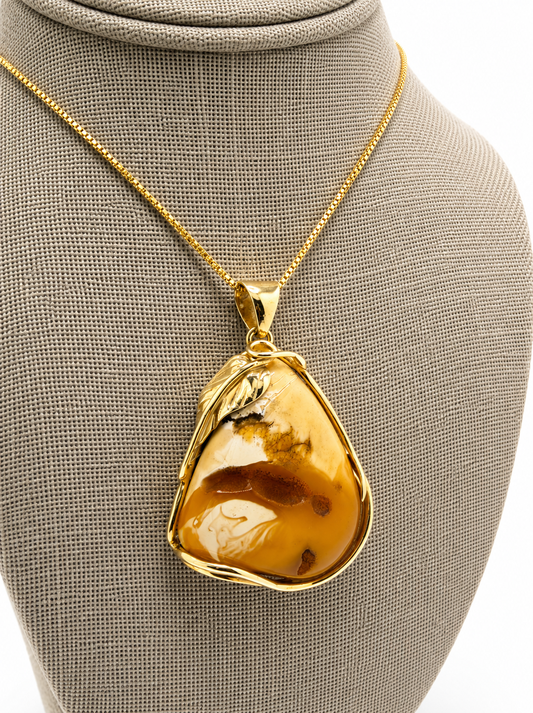 Rare Museum Quality Butterscotch & White Baltic Amber Pendant – Genuine Baltic Amber Necklace – Gold Plated Sterling Silver
