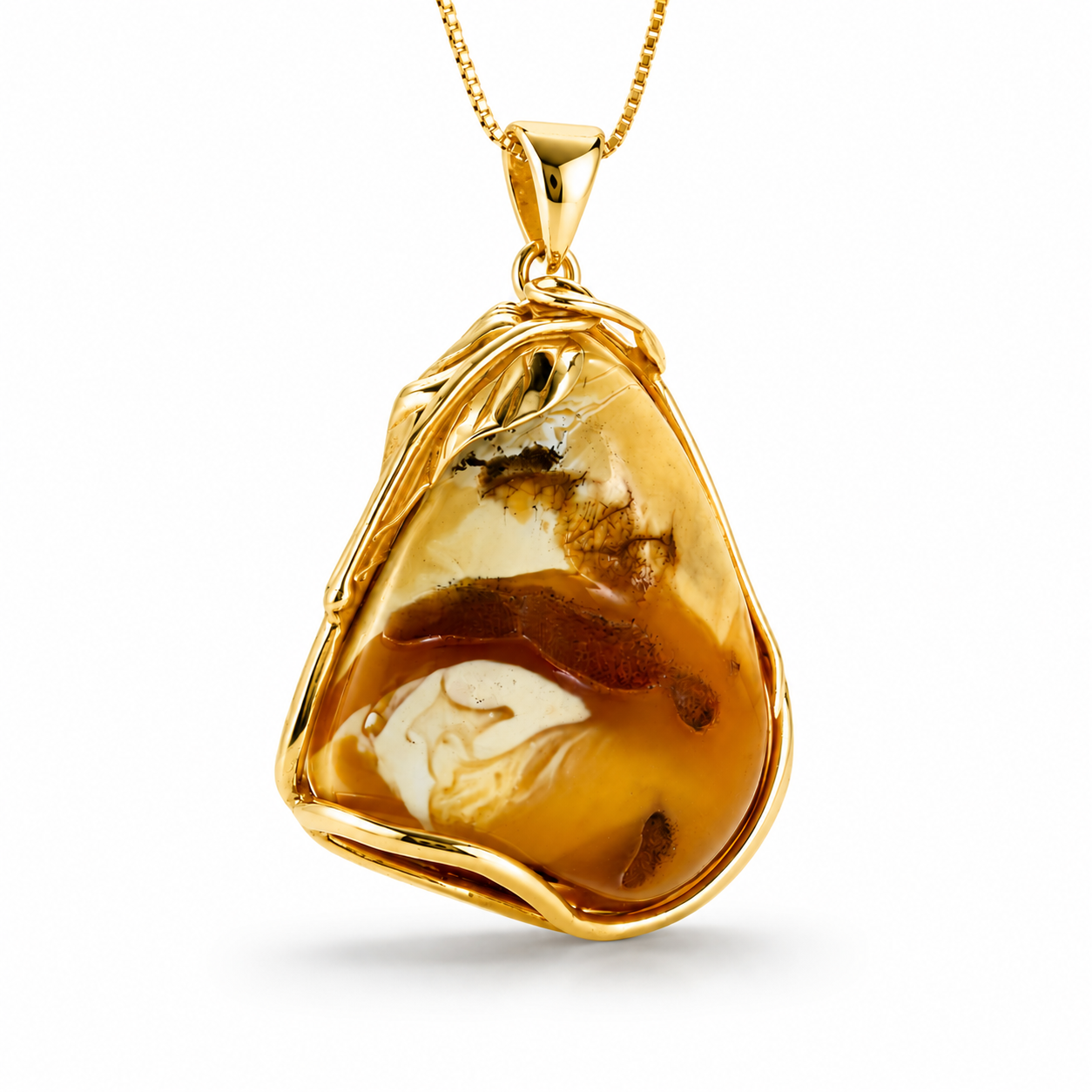 Rare Museum Quality Butterscotch & White Baltic Amber Pendant – Genuine Baltic Amber Necklace – Gold Plated Sterling Silver