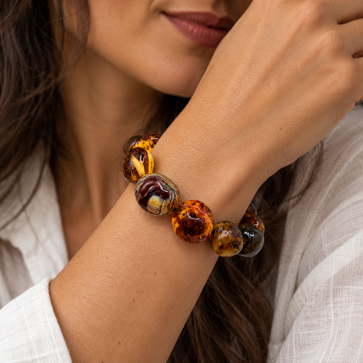 Rare Museum Quality Genuine Baltic Amber Stretch Bracele