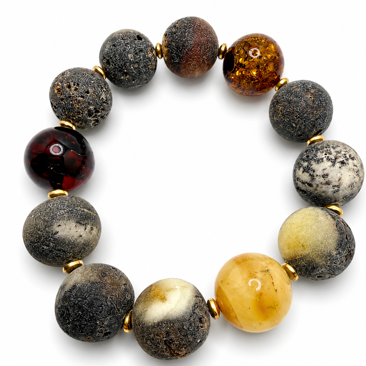 Rare Natural Gray Baltic Amber Bracelet – 16mm Round Beads