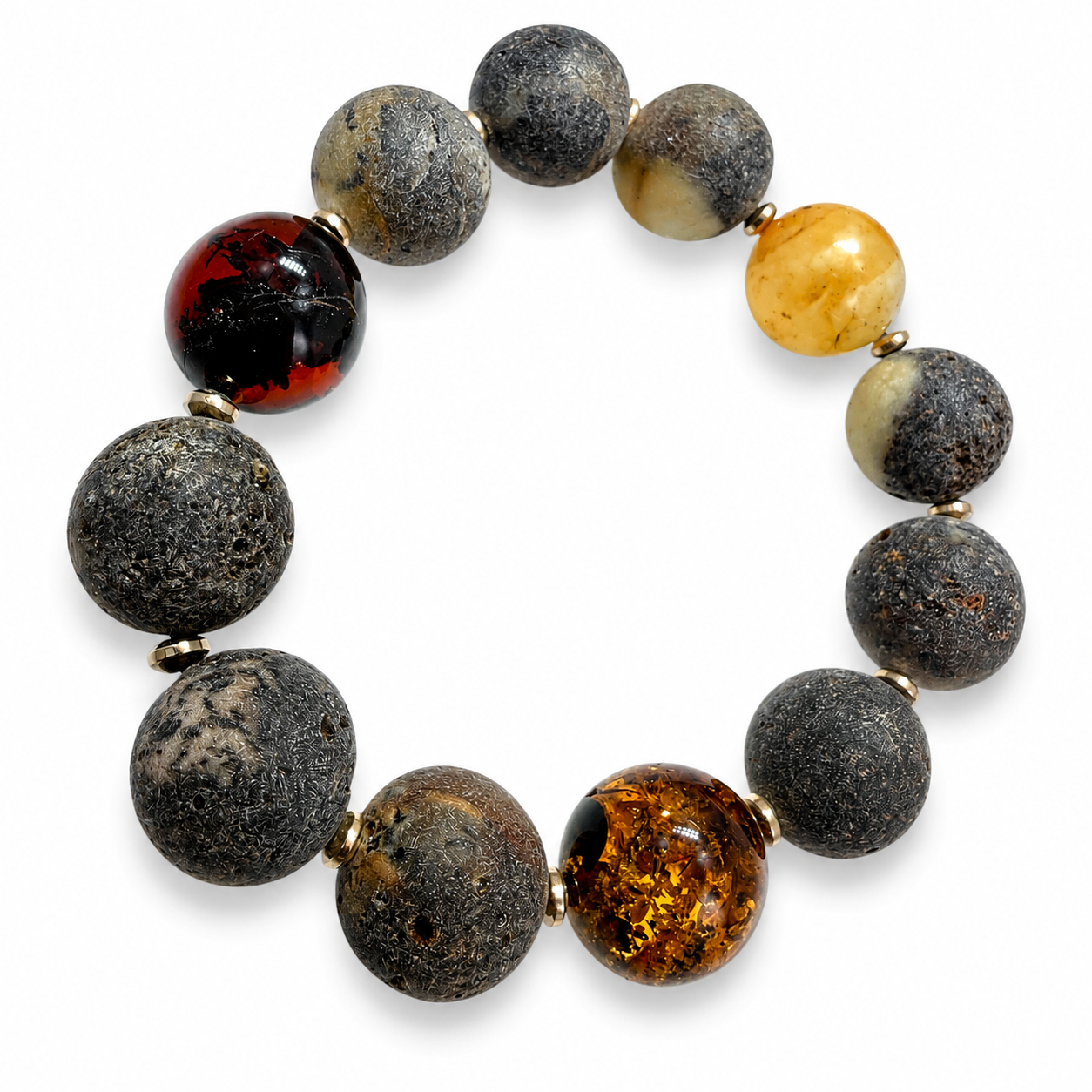 Rare Natural Gray Baltic Amber Bracelet – 16mm Round Beads