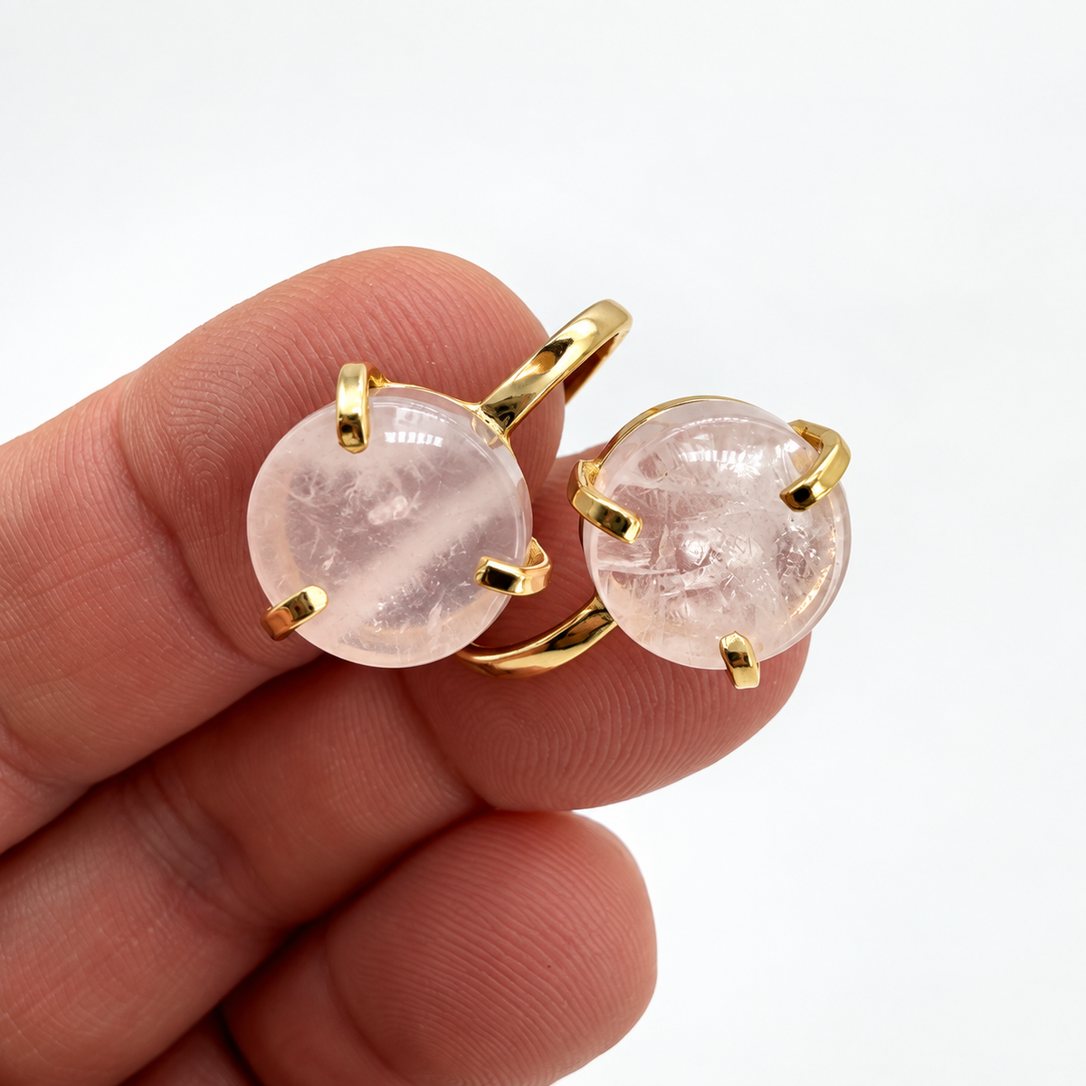 Rose Quartz Two Stone Ring – Genuine Gemstone Adjustable Ring