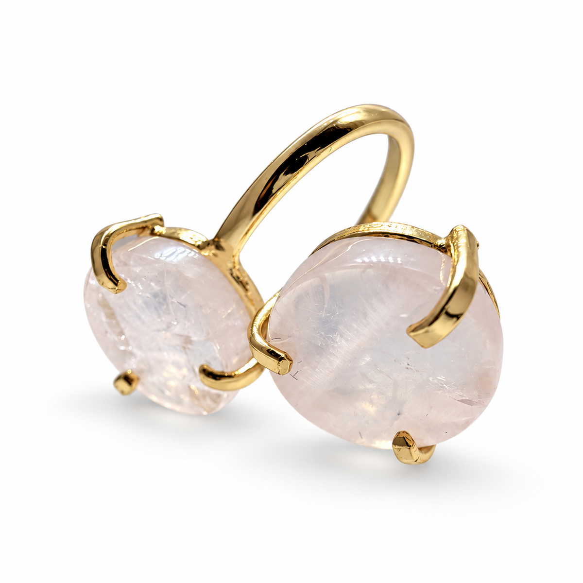 Rose Quartz Two Stone Ring – Genuine Gemstone Adjustable Ring