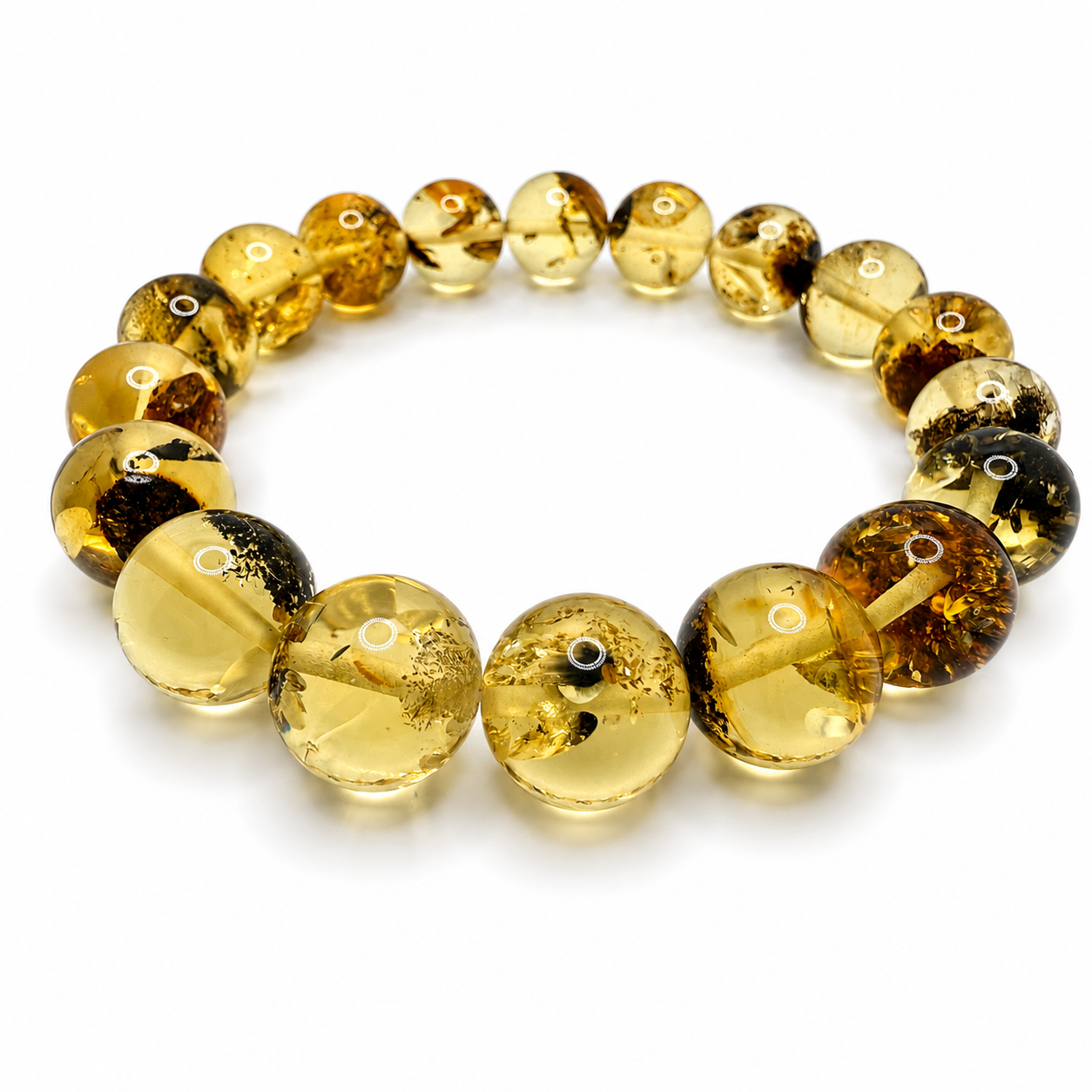 Round Genuine Baltic Amber Lemon Stretch Bracelet