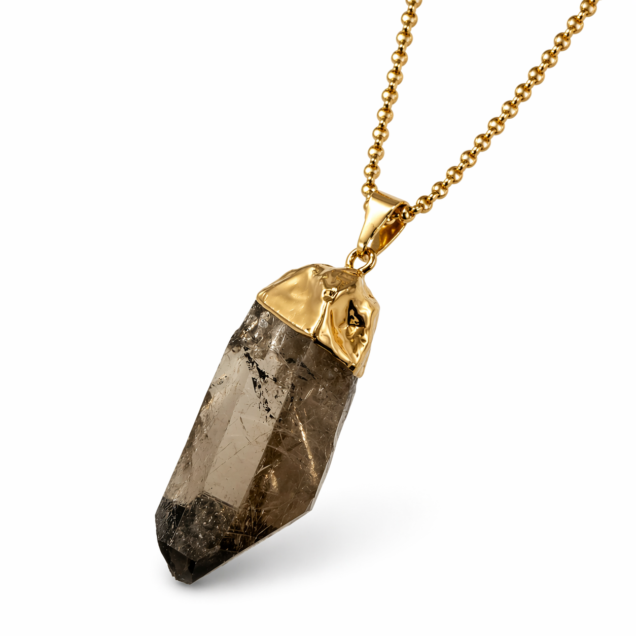 Smoky Quartz Agate Spike Pendant Necklace, Gold or Silver Plated Chain, Handmade Brazil Gemstone Jewelry, Crystal Point Necklace, Minimalist Statement Piece