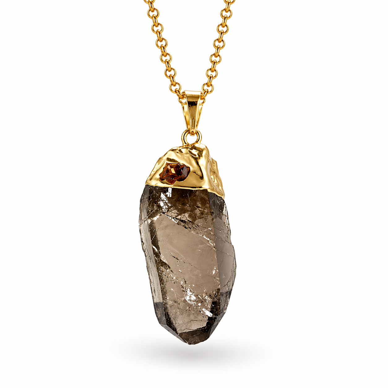 Smoky Quartz Agate Spike Pendant Necklace, Gold or Silver Plated Chain, Handmade Brazil Gemstone Jewelry, Crystal Point Necklace, Minimalist Statement Piece