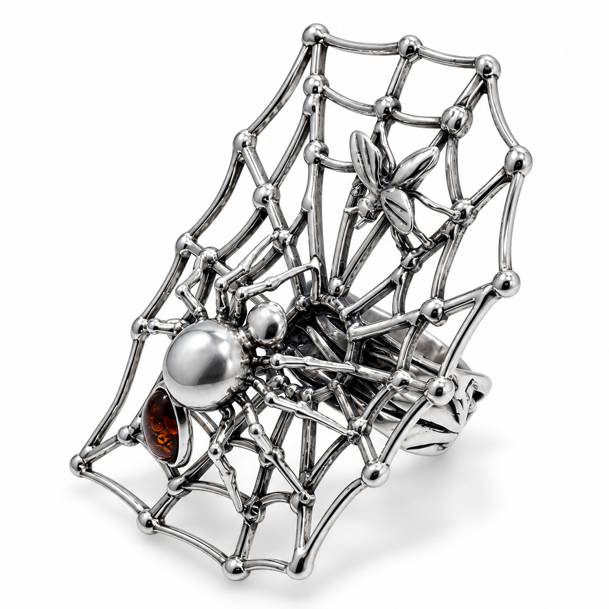 Large Baltic Amber Spider & Web Statement Ring