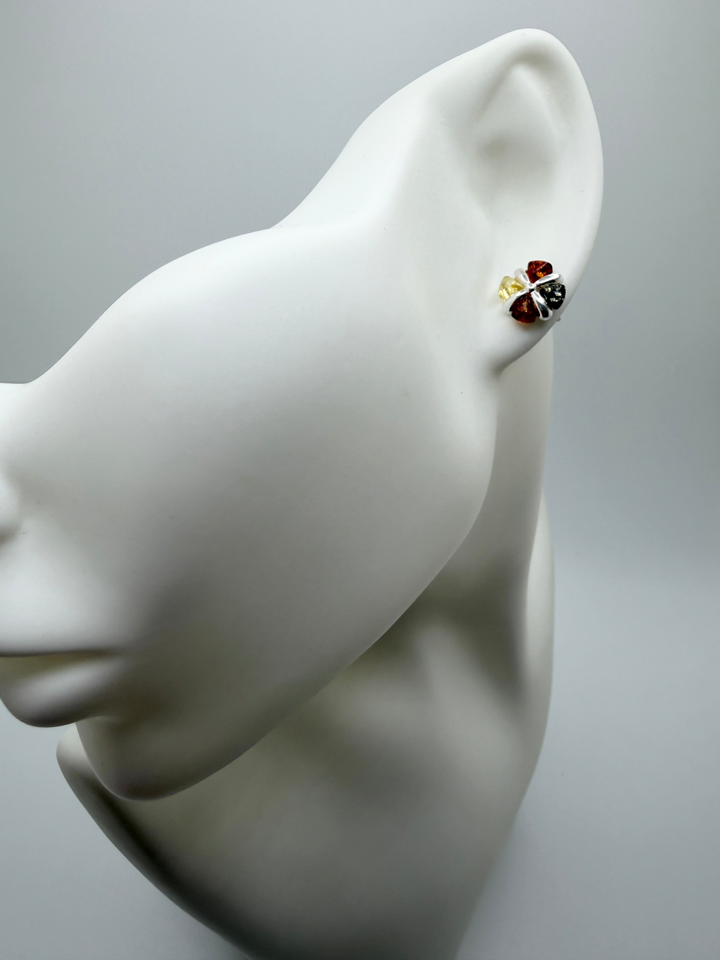 Sterling Silver Amber Trio Studs – Honey, Cognac & Lemon Amber Earrings