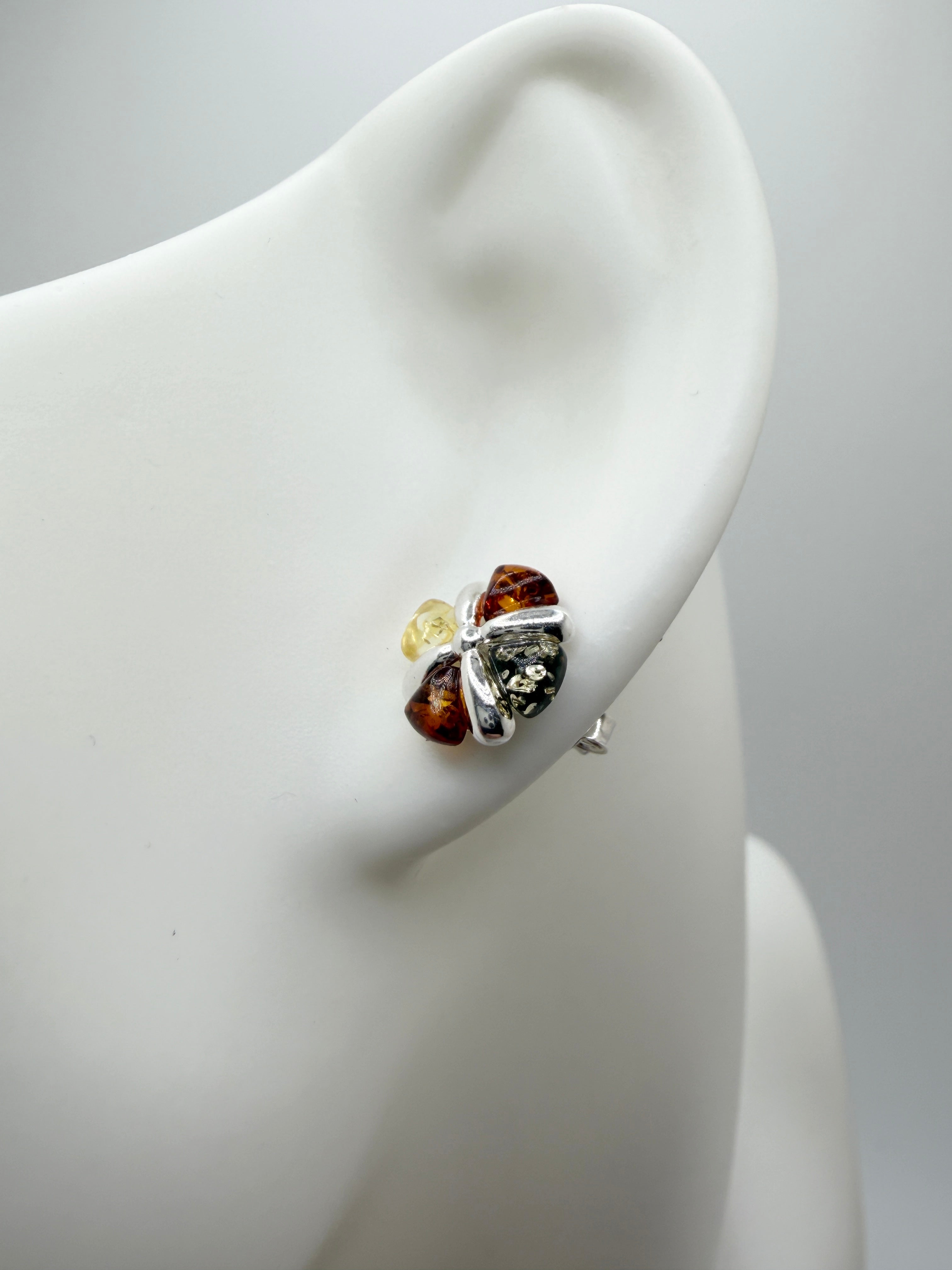 Sterling Silver Amber Trio Studs – Honey, Cognac & Lemon Amber Earrings