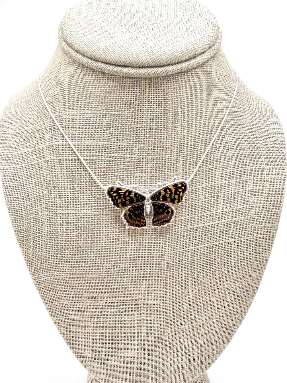 Sterling Silver Baltic Amber Butterfly Pendant | Hand-Etched Wings | Snake Chain | Handmade in Poland | Matching Earrings