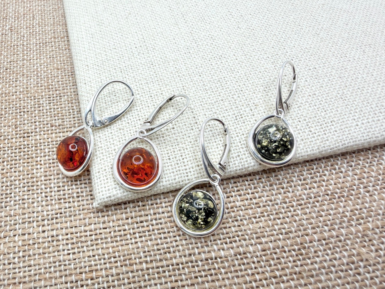 Sterling Silver Baltic Amber Drop Lever Back Earrings | Cognac or Green Amber | Elegant Lightweight Dangle Jewelry