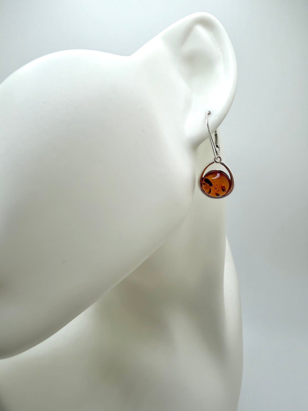 Sterling Silver Baltic Amber Drop Lever Back Earrings | Cognac or Green Amber | Elegant Lightweight Dangle Jewelry