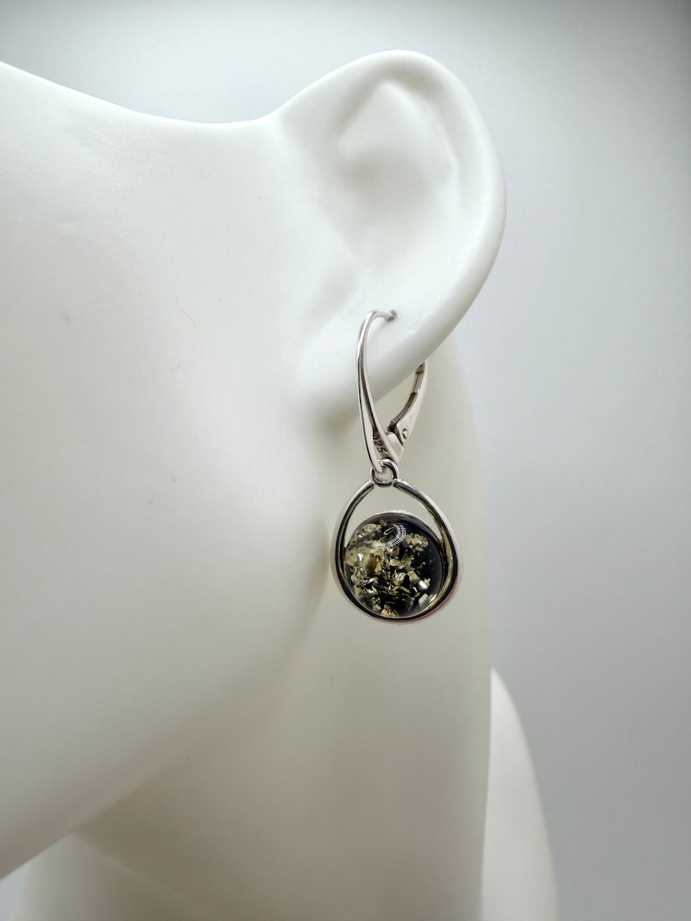 Sterling Silver Baltic Amber Drop Lever Back Earrings | Cognac or Green Amber | Elegant Lightweight Dangle Jewelry
