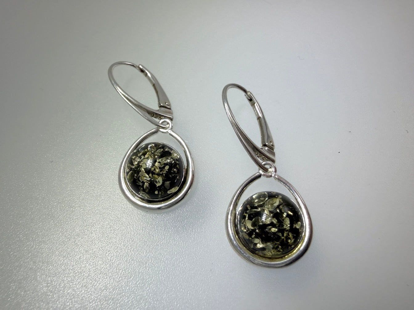 Sterling Silver Baltic Amber Drop Lever Back Earrings | Cognac or Green Amber | Elegant Lightweight Dangle Jewelry