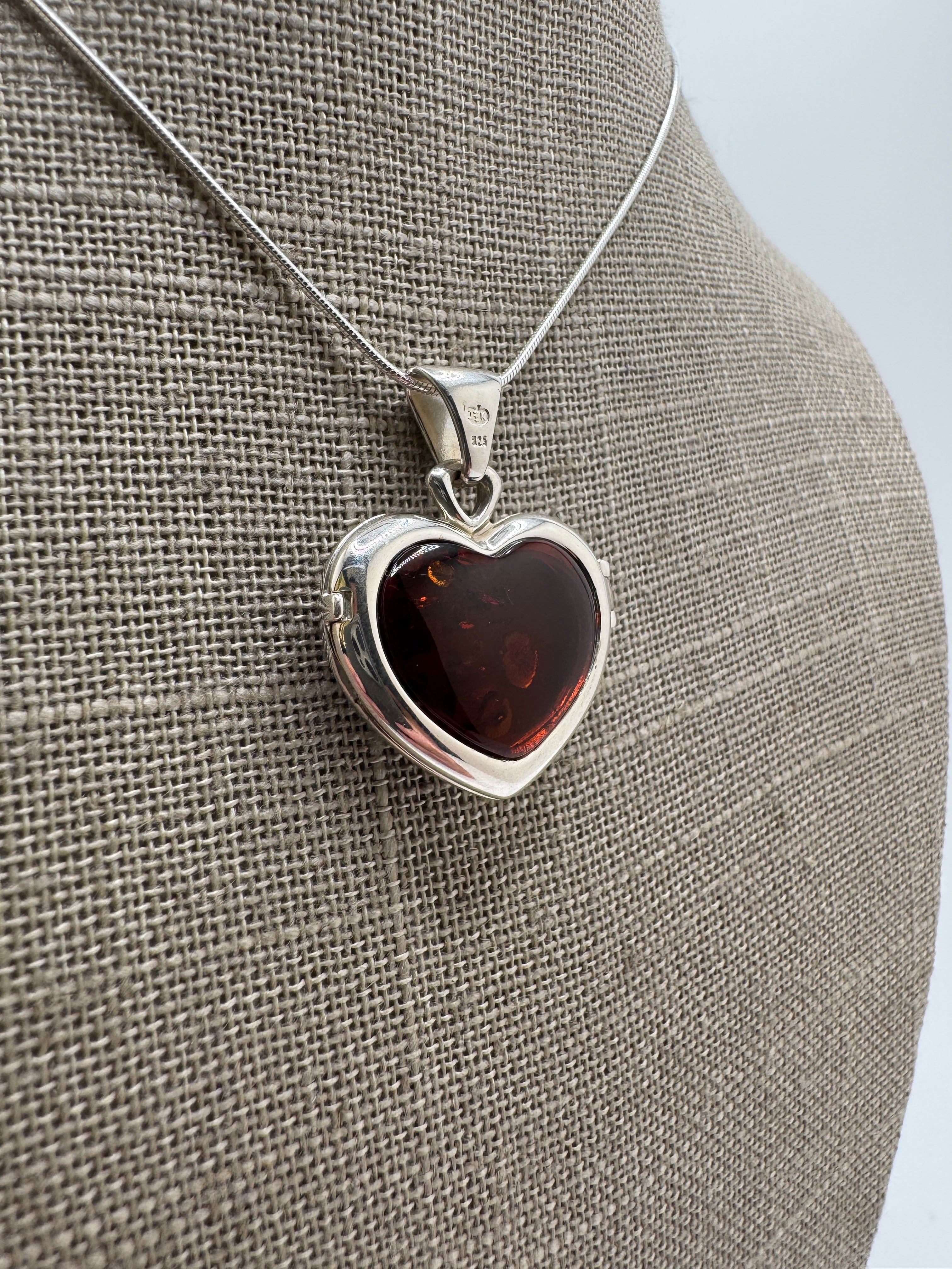 Sterling Silver Baltic Amber Heart Locket Pendant | Reversible Cognac & Green Amber | Handmade in Poland | Unique One-of-a-Kind Gift