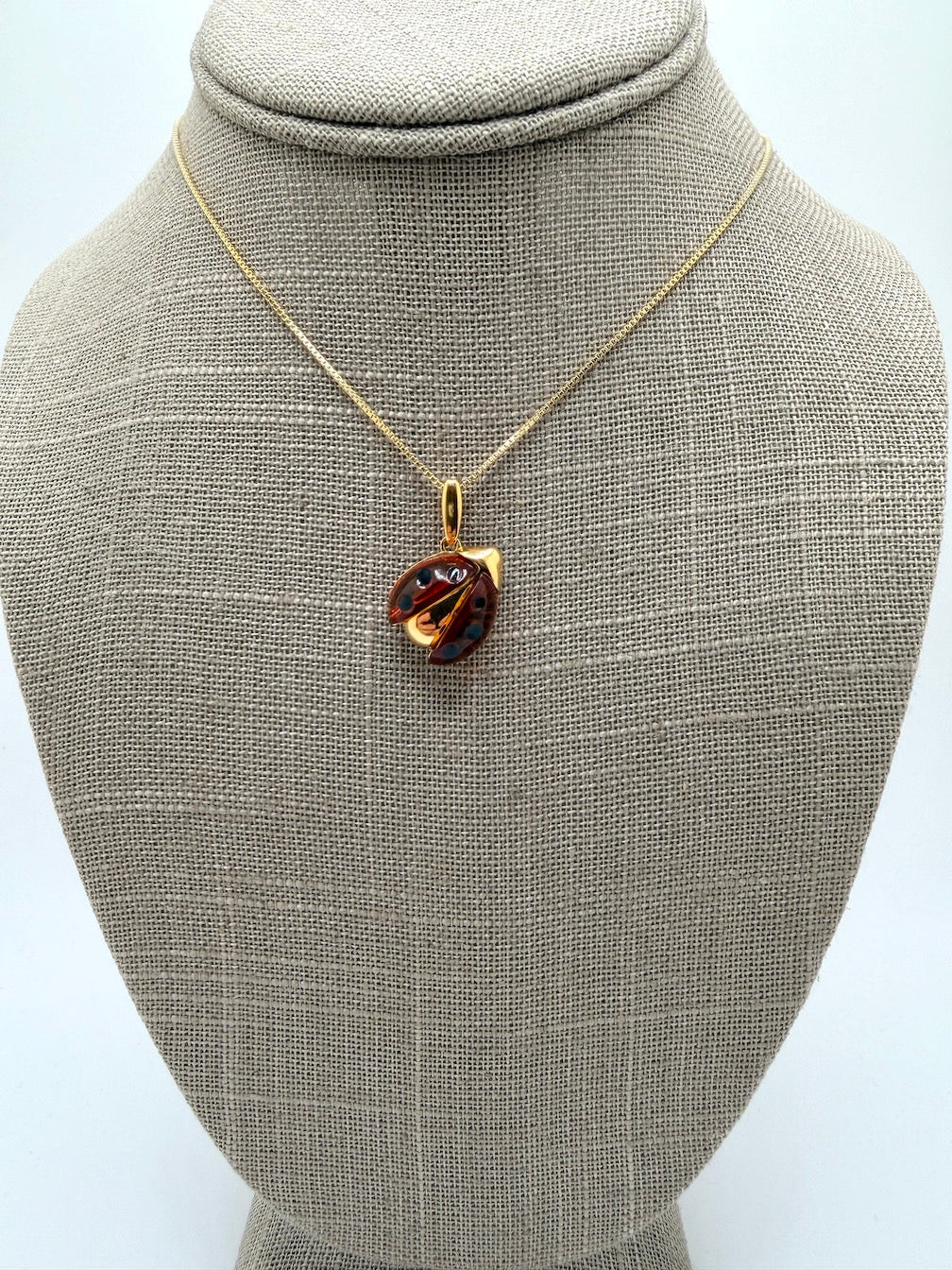 Sterling Silver Baltic Amber Ladybug Pendant – Honey Amber Inlay – Gold or Silver Finish – Nature Inspired Necklace
