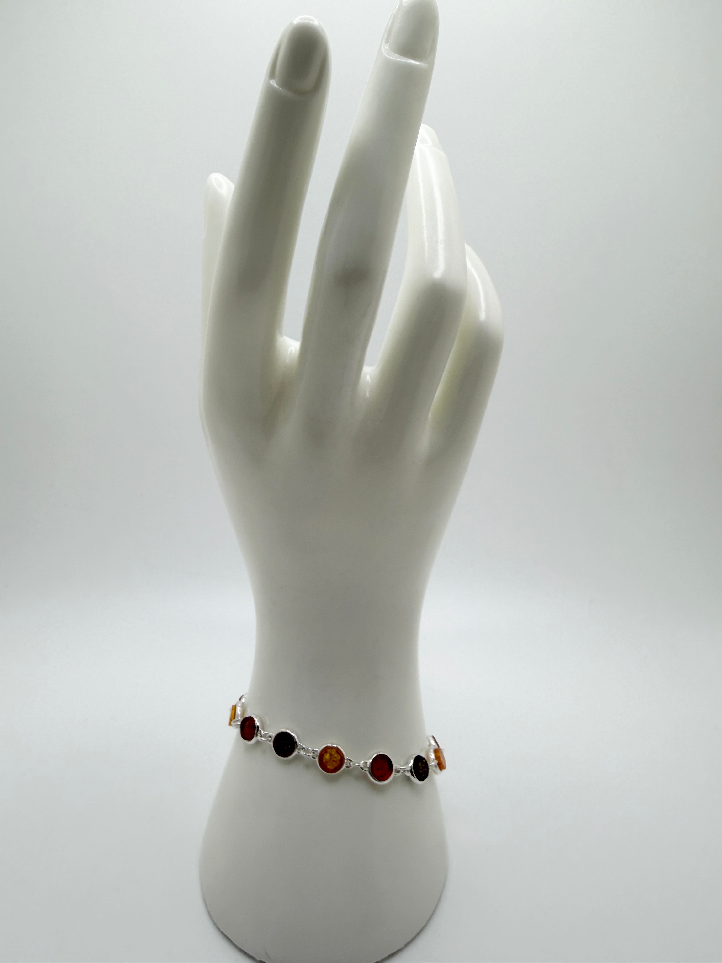 Sterling Silver Baltic Amber Link Bracelet – Handmade in Poland