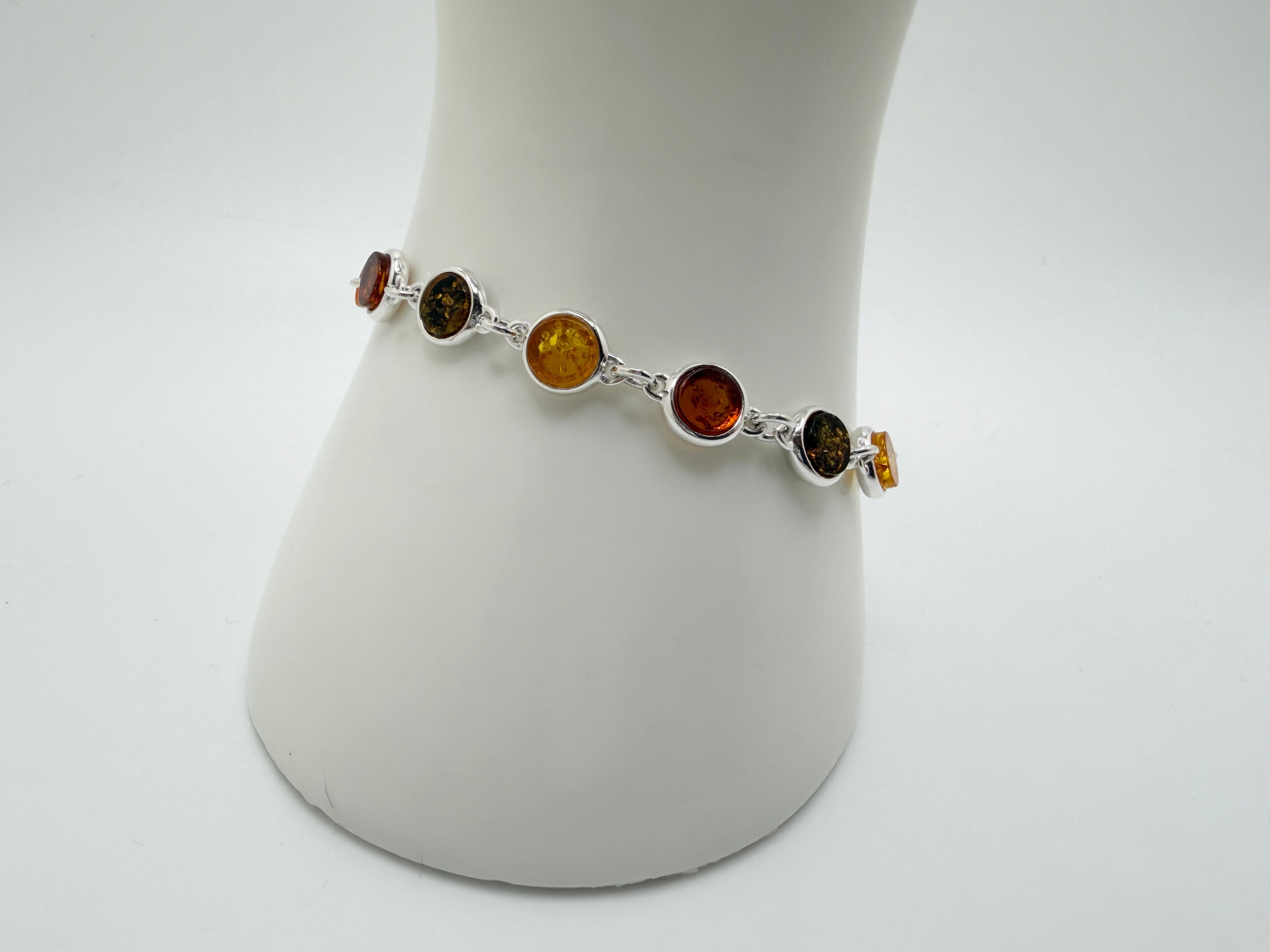 Sterling Silver Baltic Amber Link Bracelet – Handmade in Poland